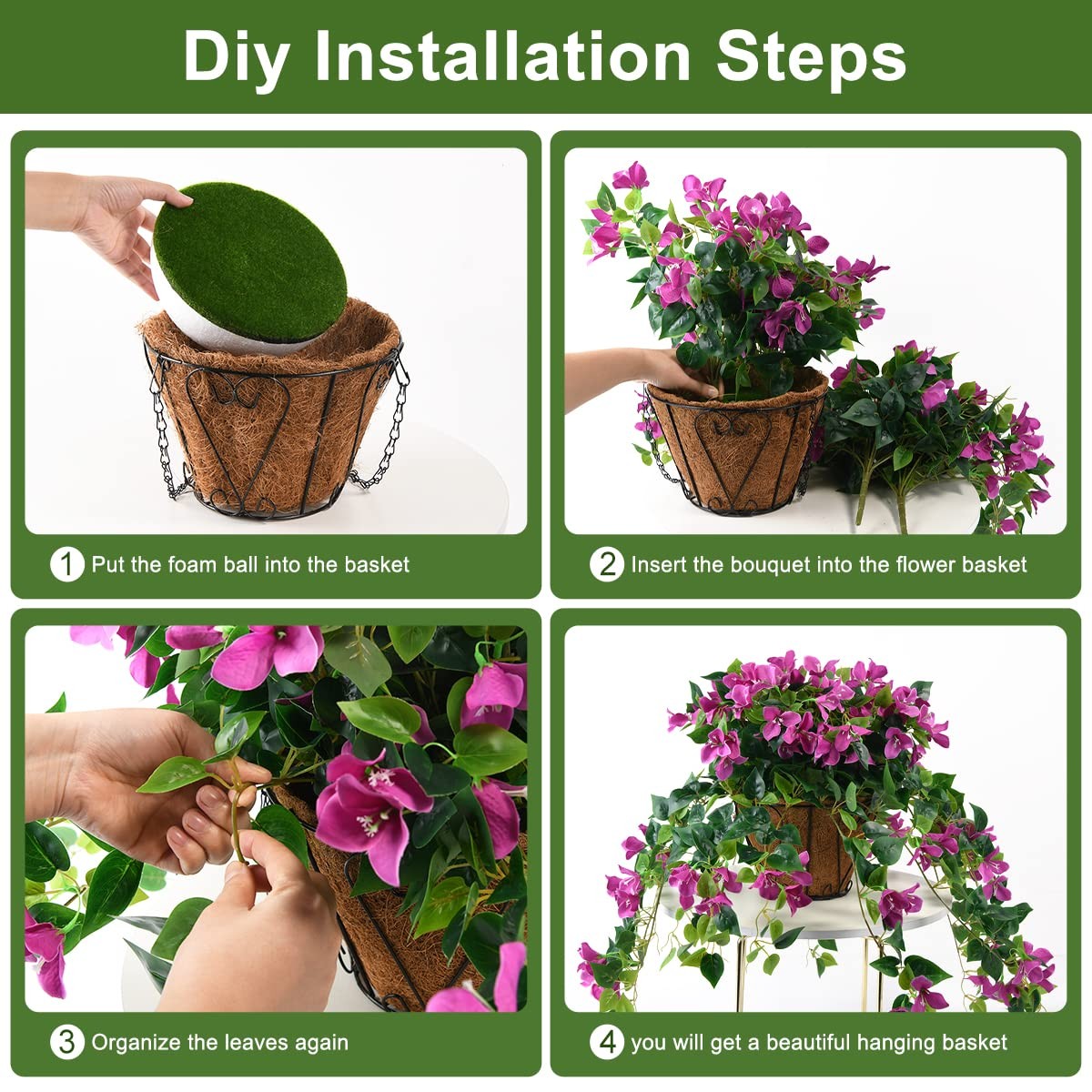 Homsunny Artificial Hanging Flowers Plants Basket for Outdoor Decoration,4 PC…