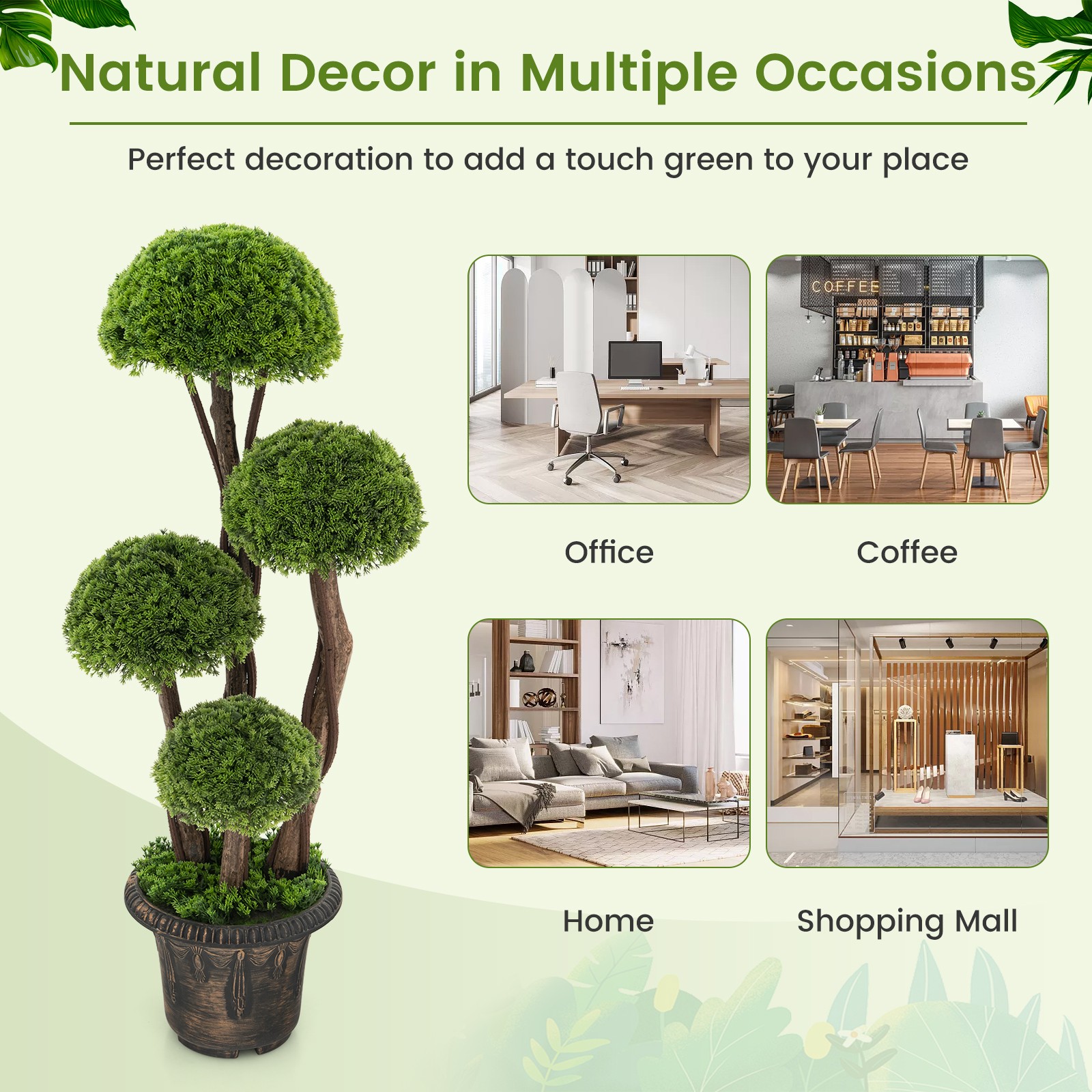Topbuy 3 FT Artificial Cedar Topiary Tree Indoor & Outdoor Fake Topiary Cypress