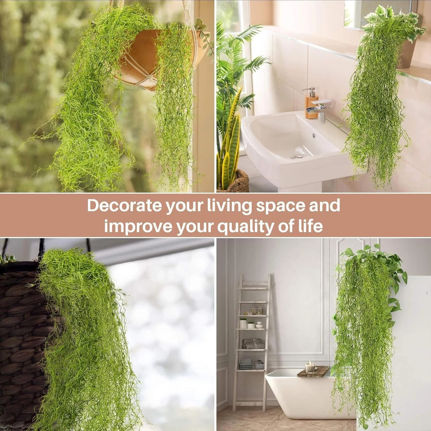 Faux Spanish Moss – Artificial Hanging Moss Bulk for Plants 3PCS Fake Green-2