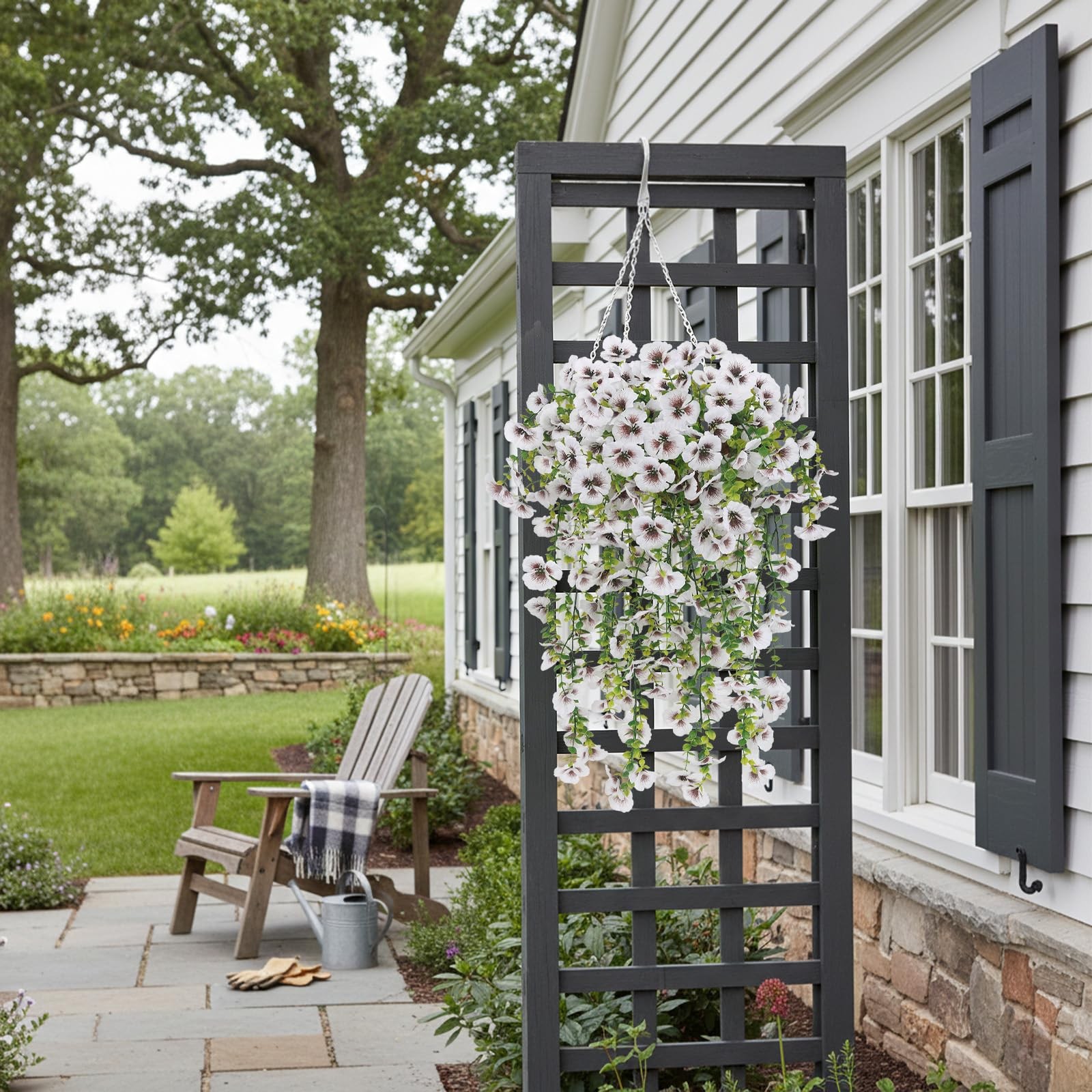 White Artificial Hanging Flowers for Outdoors, 4 PCS 29.5in UV Resistant Faux…
