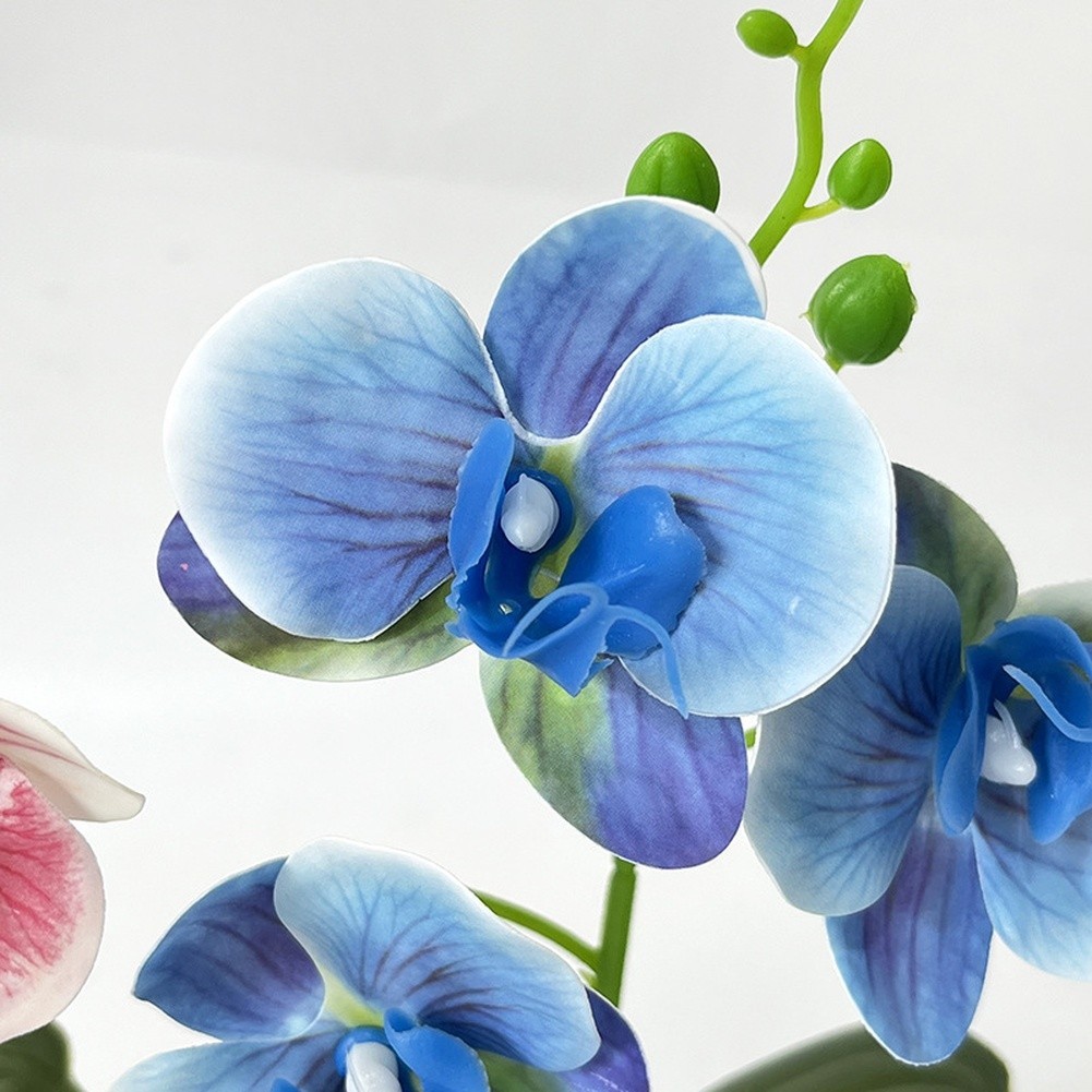 Artificial Phalaenopsis Orchid in White Square Pot for Home Office Decor