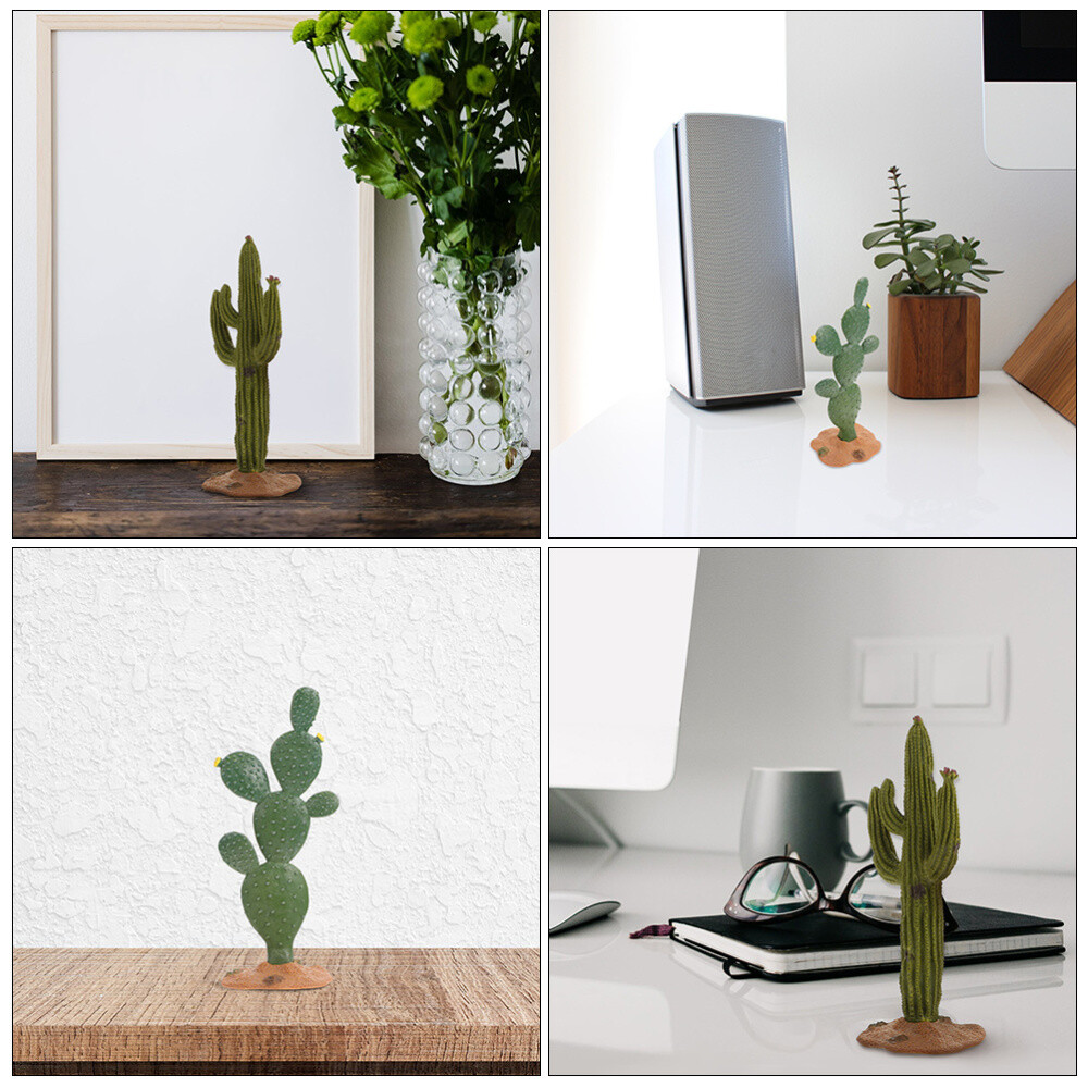 2Pcs Simulated Cactus Adornments Lifelike Figurine Desktop Modeling Statue