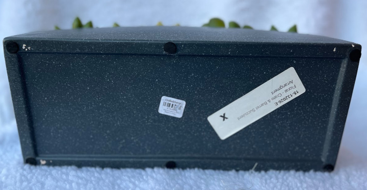 CRATE & BARREL ~ FAUX SUCCULENT ARRANGEMENT IN GRAY CERAMIC PLANTER ~ 12″x5″x3″
