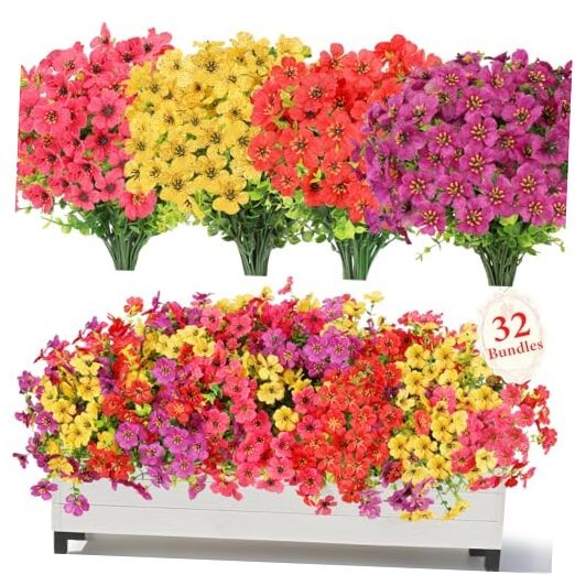 32 Bundles Artificial Flowers for 32 pcs Red+hot Pink+yellow+purple