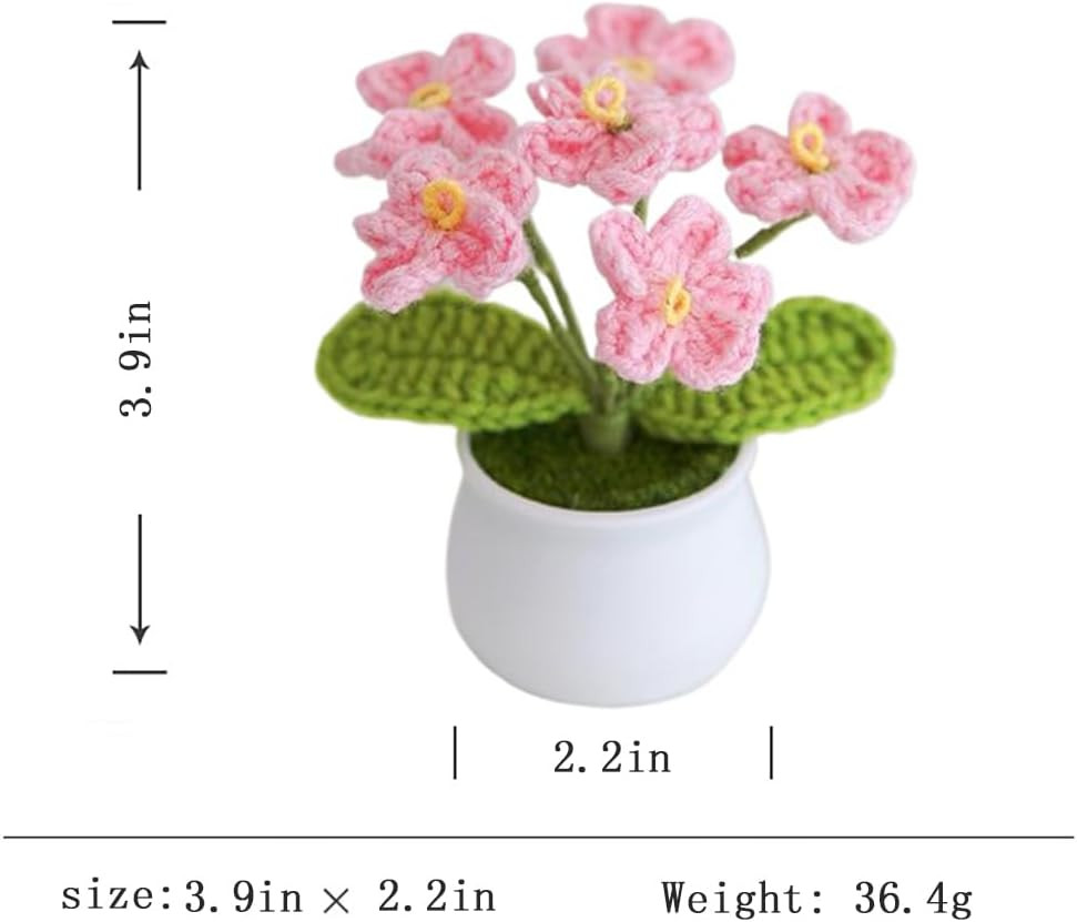Artificial Crochet Flowers Handmade Knit Bouquet Home Decor Gift Pink A