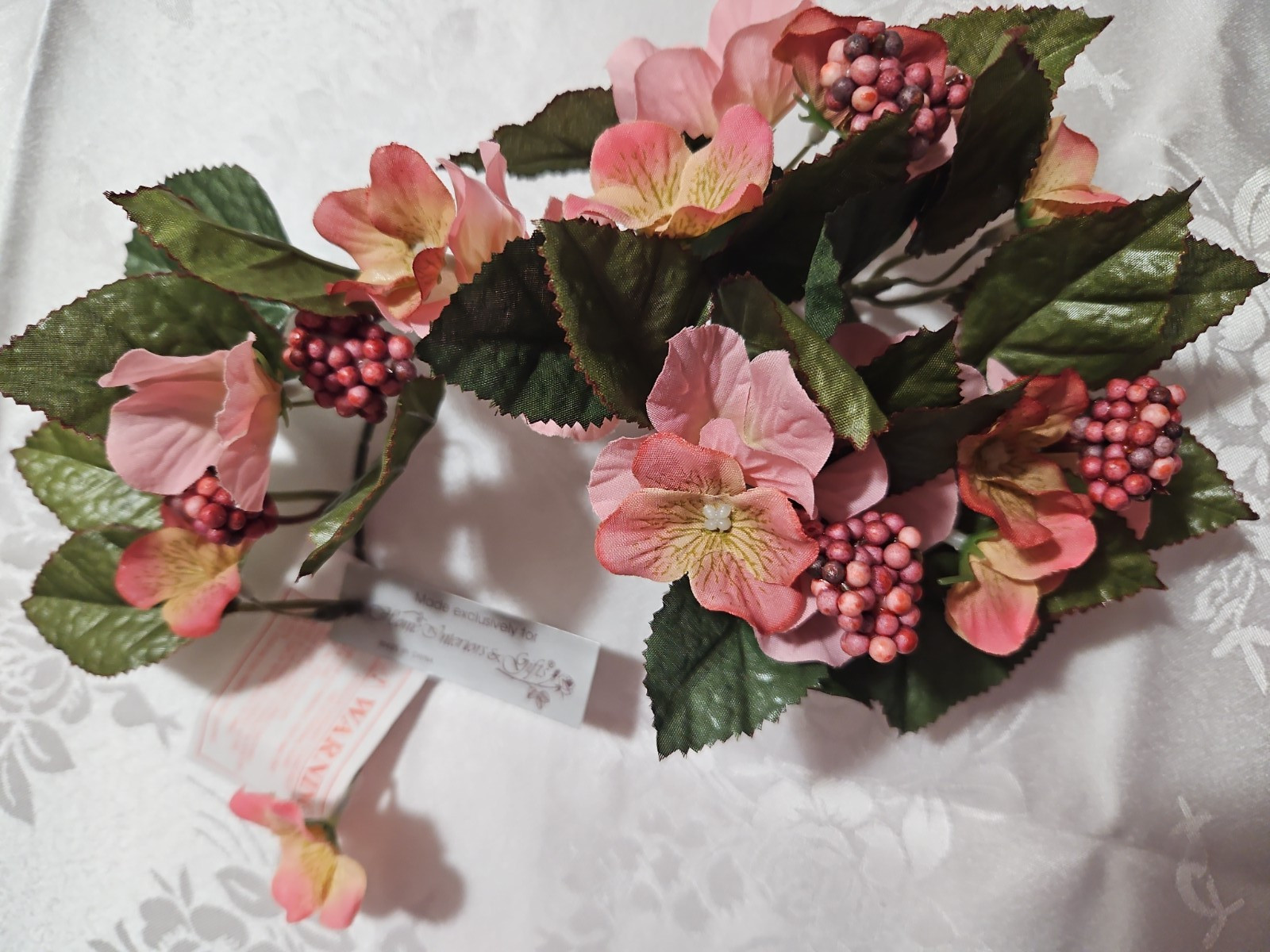 Home Interiors Pink Hydrangea/Pink Berry Mini Candle Rings /Pair/New with Tags