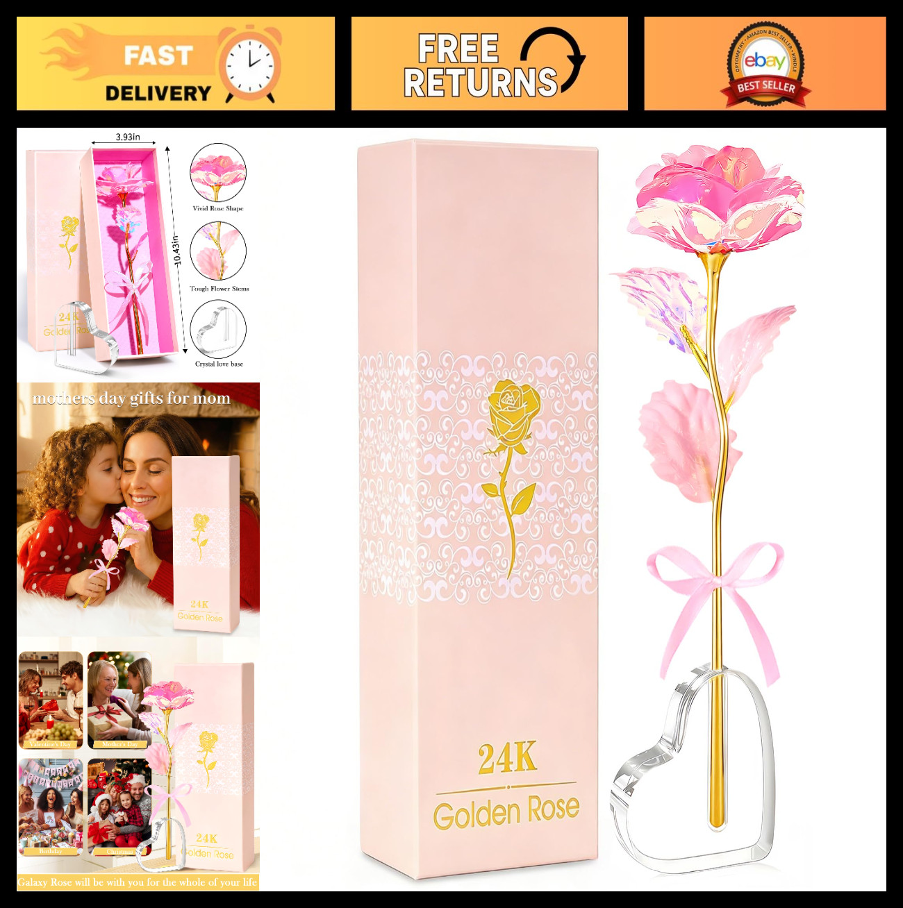 Eternal Roses in Heart Shaped Vase – Mother’s Day Gifts for Mom, Grandma, Wife,