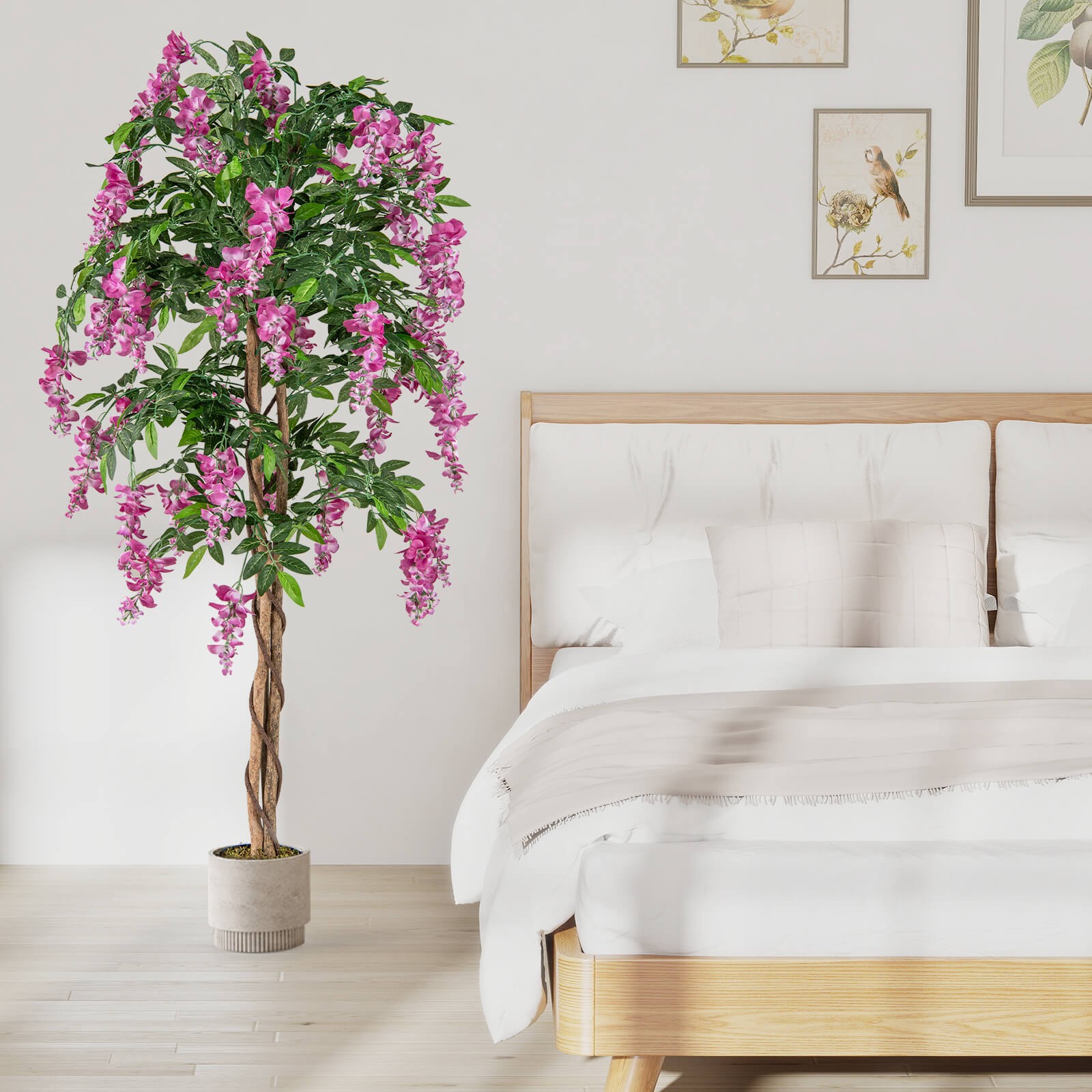 2 PCS 5.5′ Tall Artificial Ficus Tree Faux Wisteria Plant in Nursery Pot