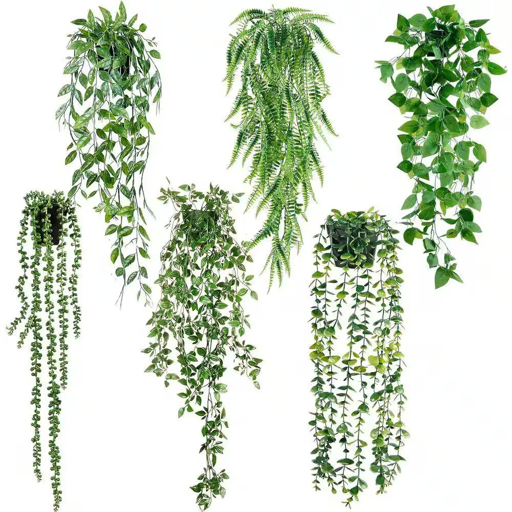 24 In. Green Fake Plant Hanging Plants with Pots, Artificial Ivy Vine Faux Eucal