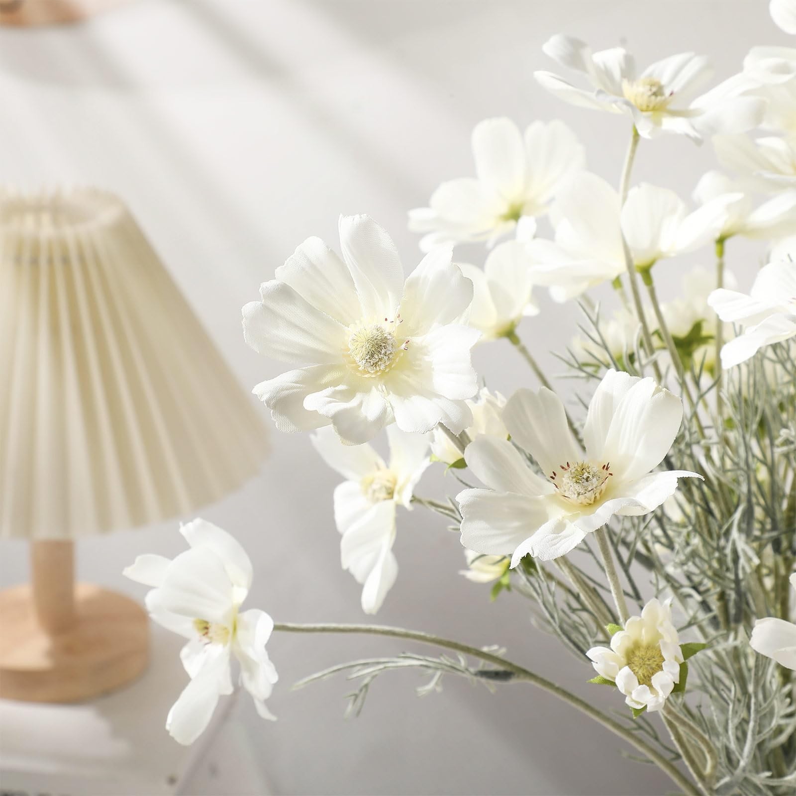 12 Pcs White Cosmos Artificial Flower 23.6” Wedding Realistic Touch Silk Fak…