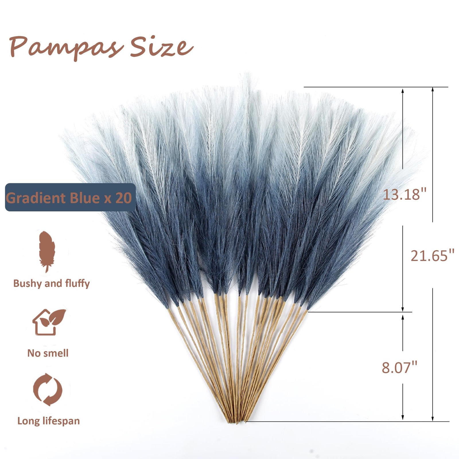 20PCS Blue Gradient Faux Pampas Grass 21.7″ for Vase Filler Decor