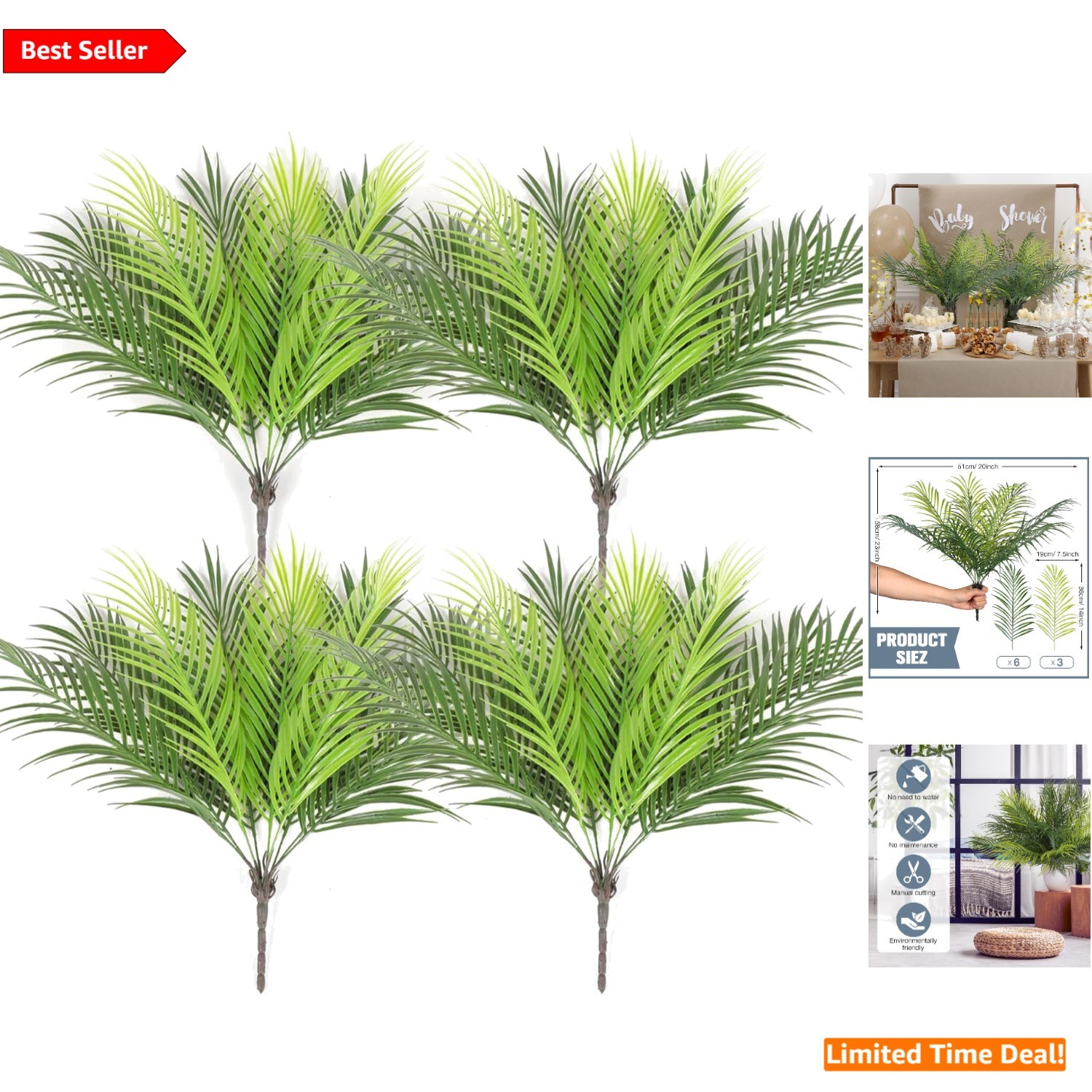 Elegant 4-Pack Faux Palm Leaves – Perfect for Weddings, Parties, and Home Decor