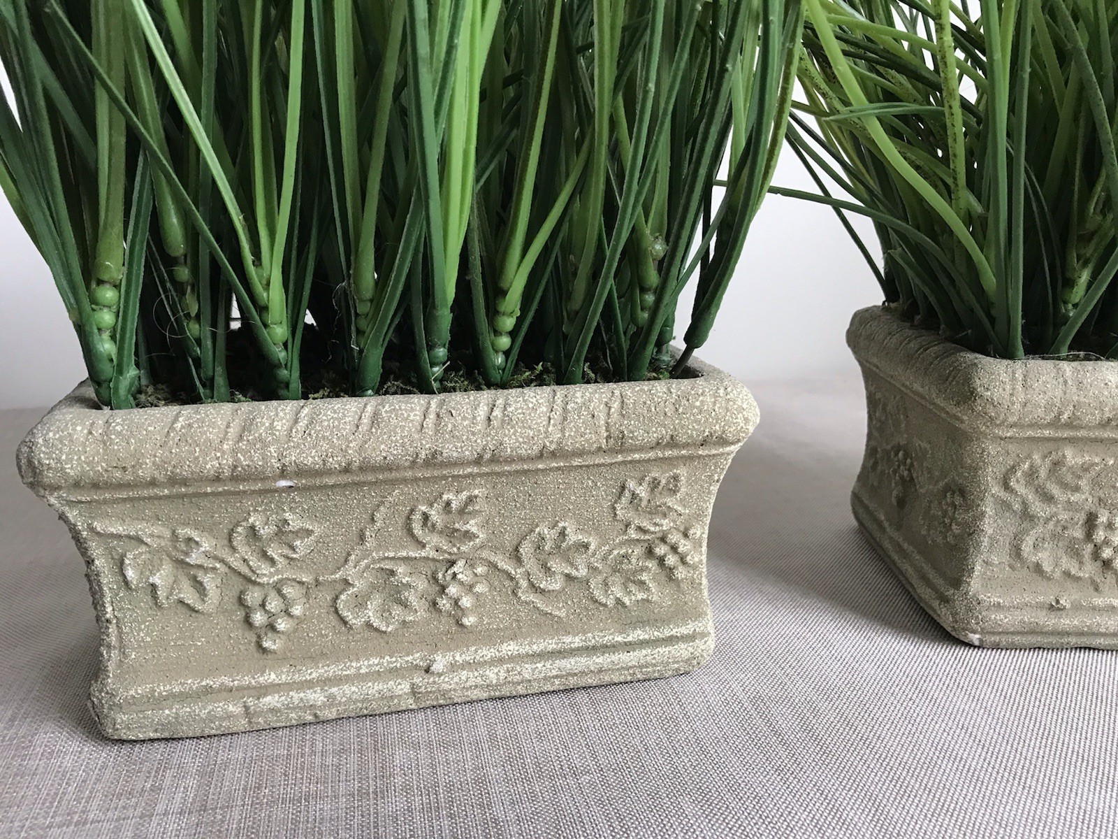 Set of 2 Faux Potted Grass in Faux Concrete Planter Patio Decorative Accent