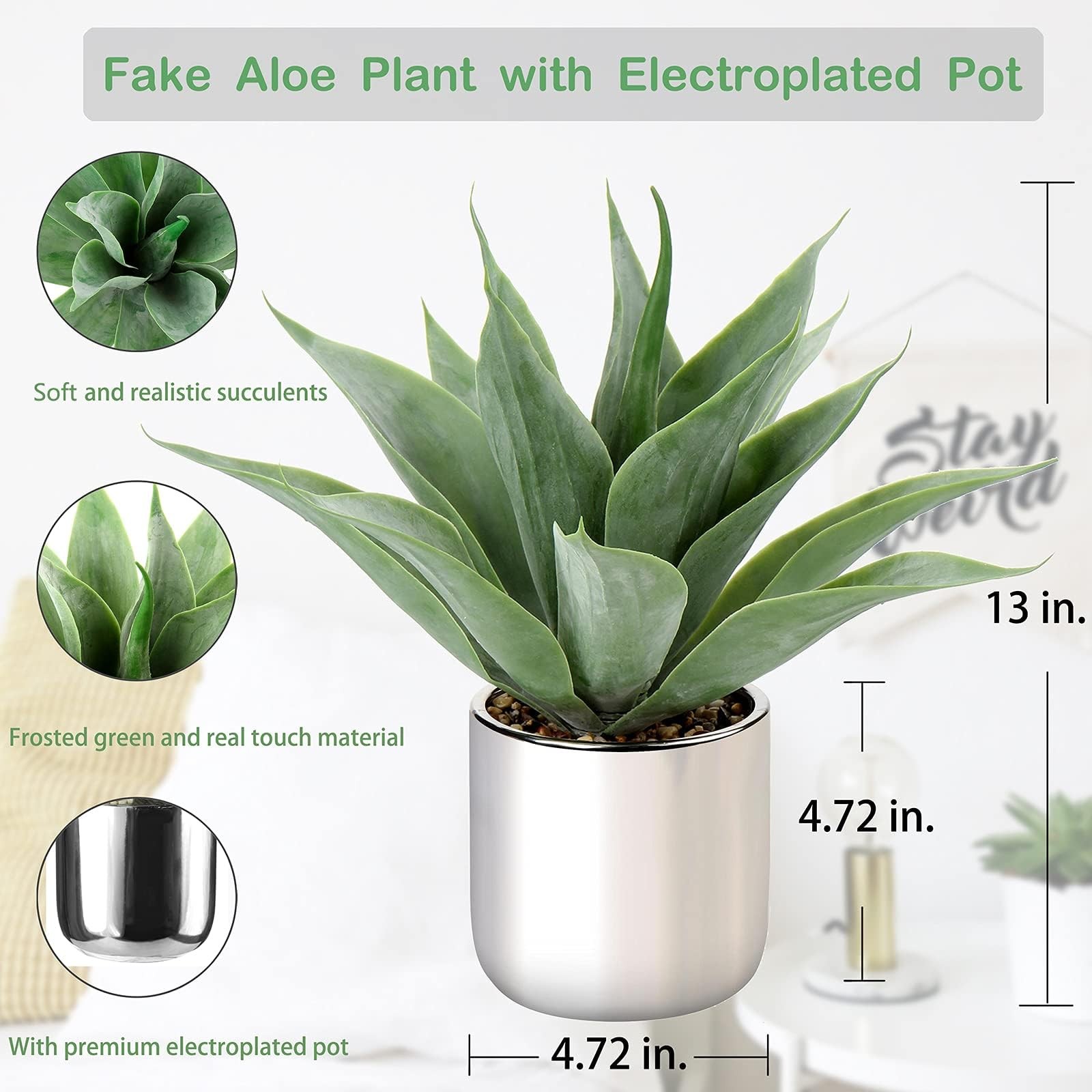 Silver Large Agave Plant Artificial Succulent Fake Aloe Vera Pot 13 Inch