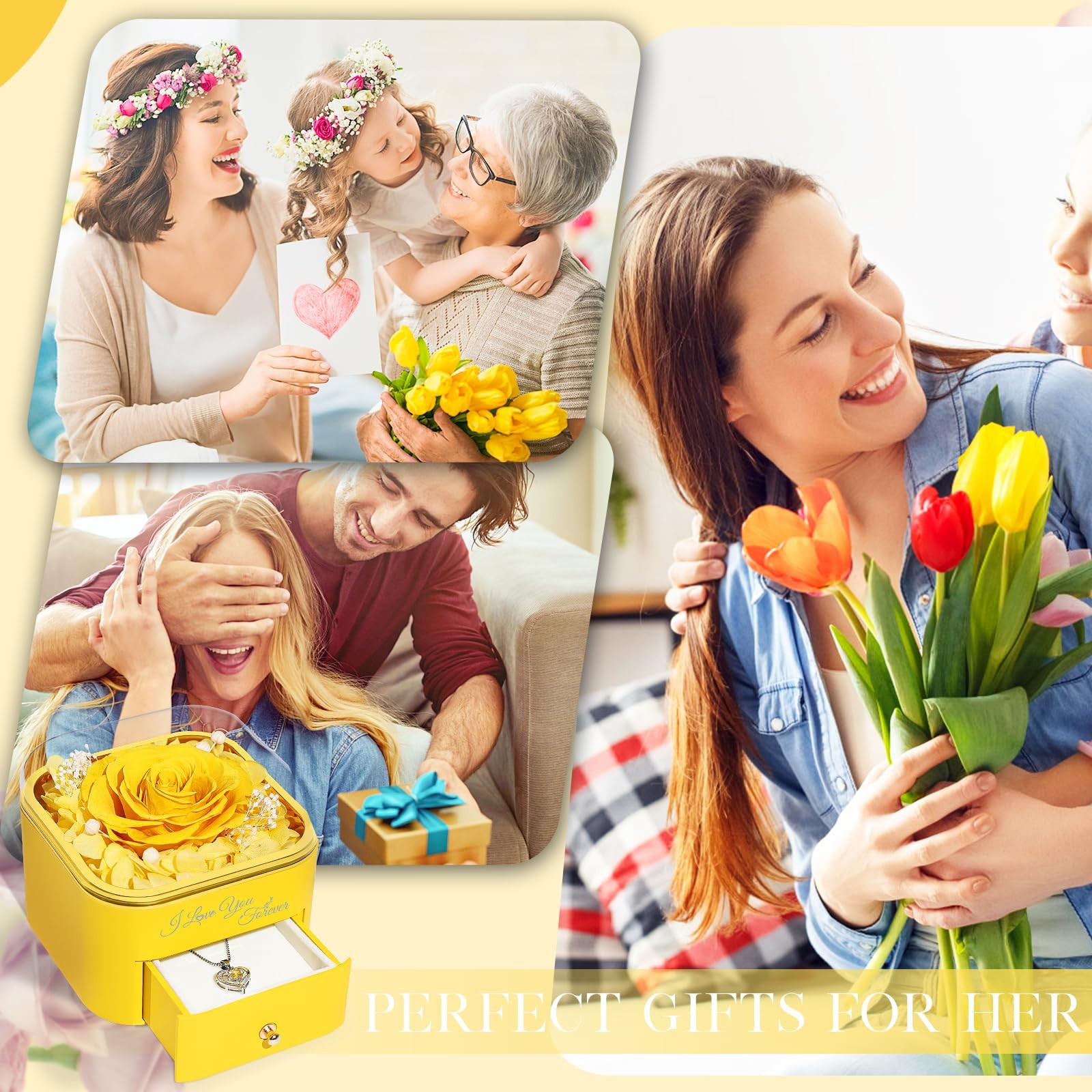 Gifts for Preserved Real Rose with Necklace Eternal Roses Forever Flowers for…