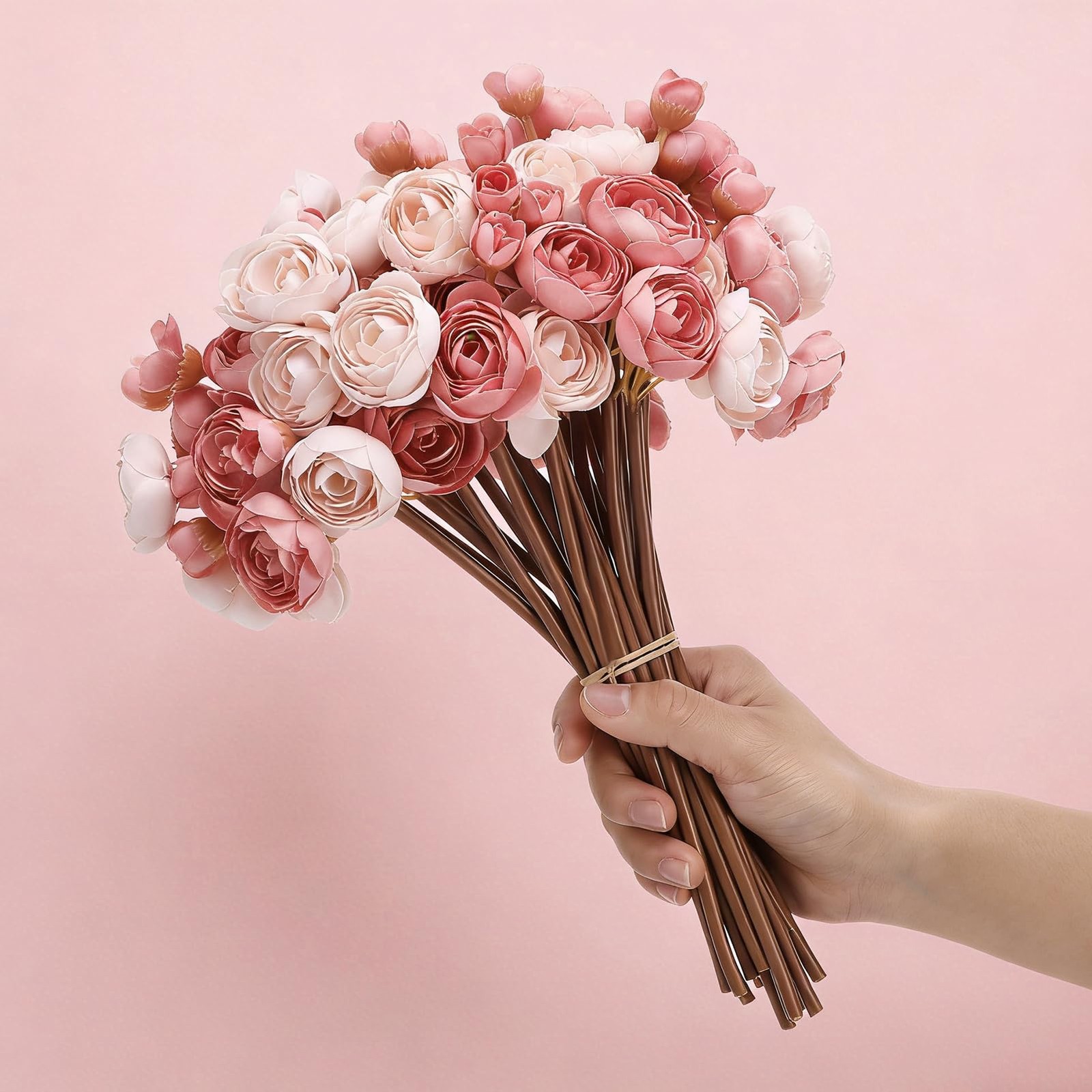 24 PCS Dusty Rose Silk Mini Ranunculus Artificial Wedding Filler Flowers Decor