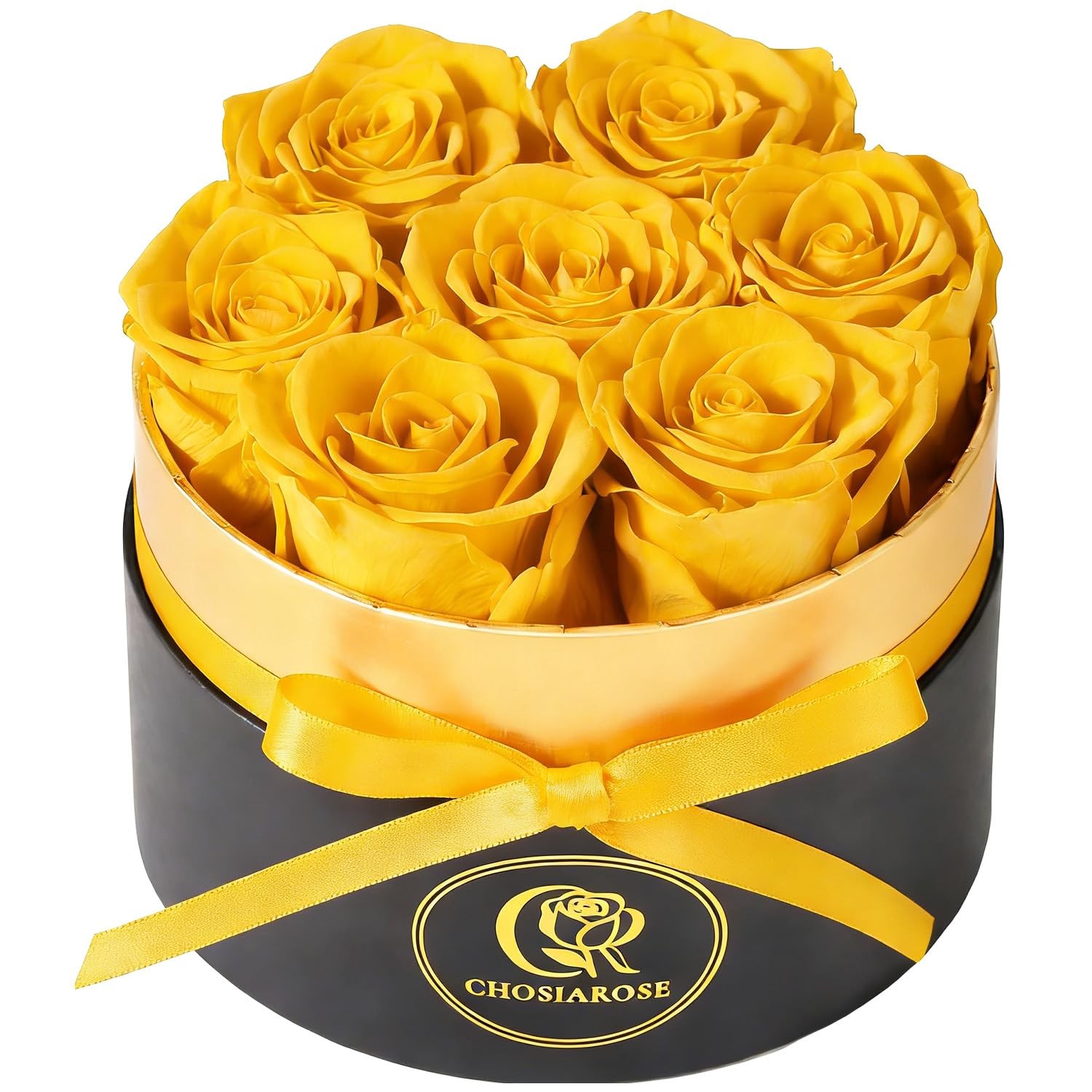 7 PCS Preserved Yellow Roses Box Forever Flowers Gift Women Mom Grandma Wife