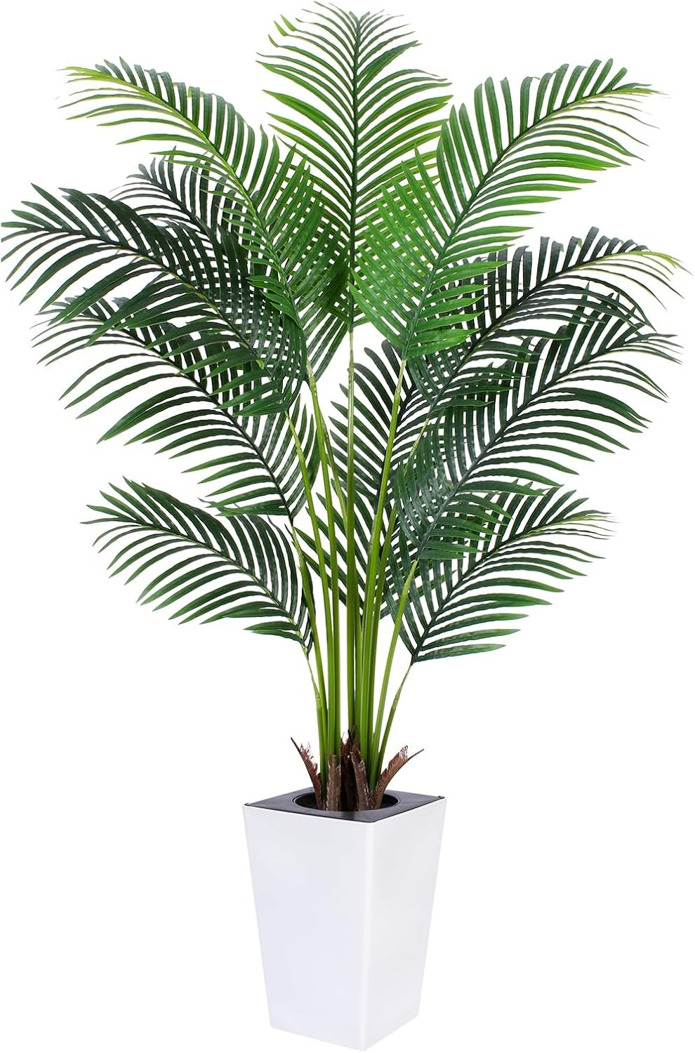 Artificial Palm Tree with White Tall Planter, 5Ft Tall Potted Artificial Silk Pa