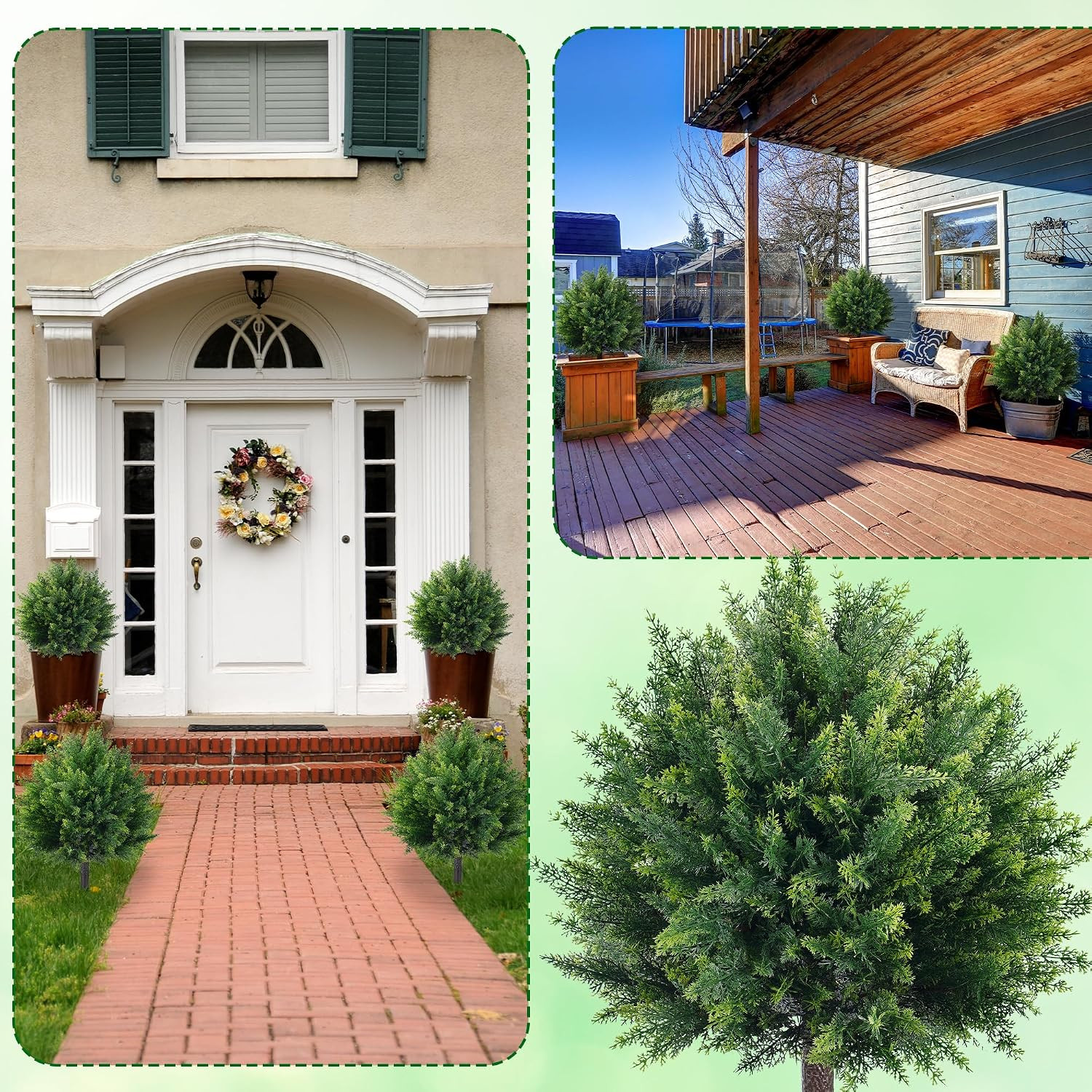 27.6” Artificial Cedar Topiary Ball Trees (2 Pack), UV Resistant Faux Evergreen