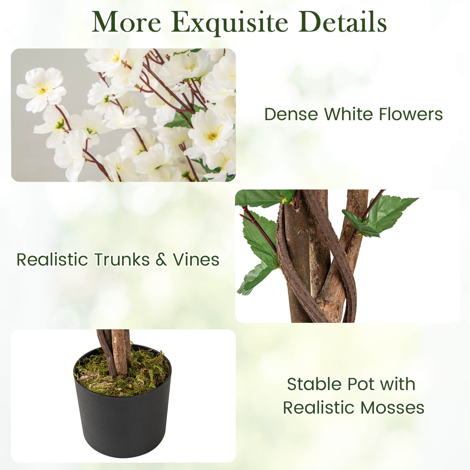 2 PCS 47″ Artificial Winter Sweet Tree Faux Plum Blossom Plant w/White Fabric