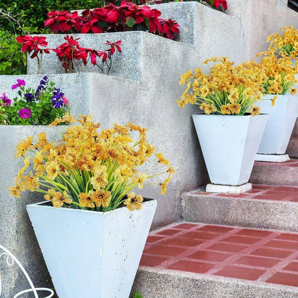 12.98 In. Yellow 12 Bundles Artificial Flowers Outdoor UV Resistant Fake Flowers