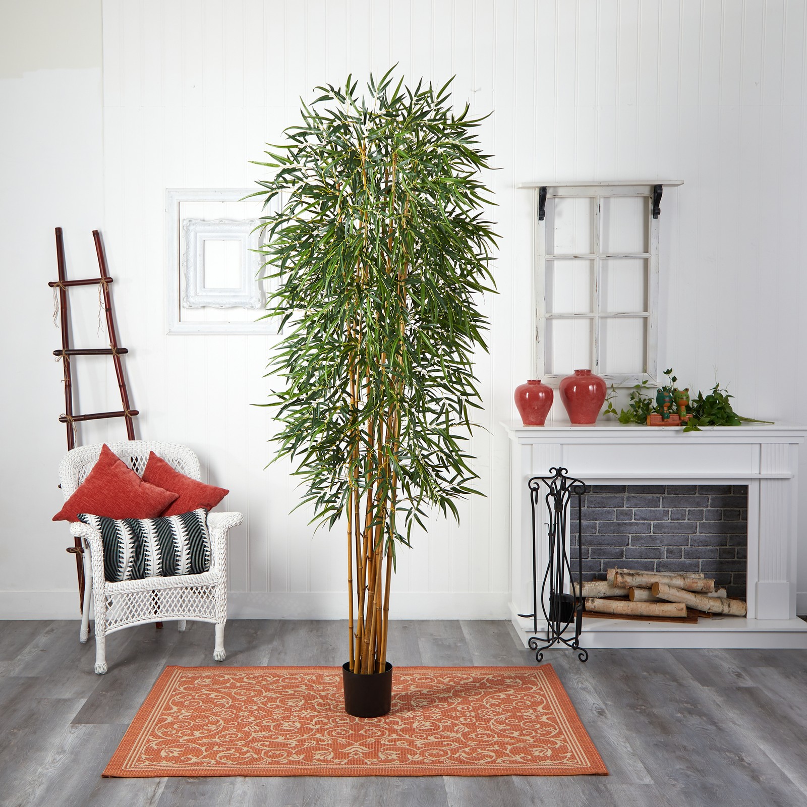 Nearly Natural 8ft Fancy Style Bamboo Silk Tree in Green