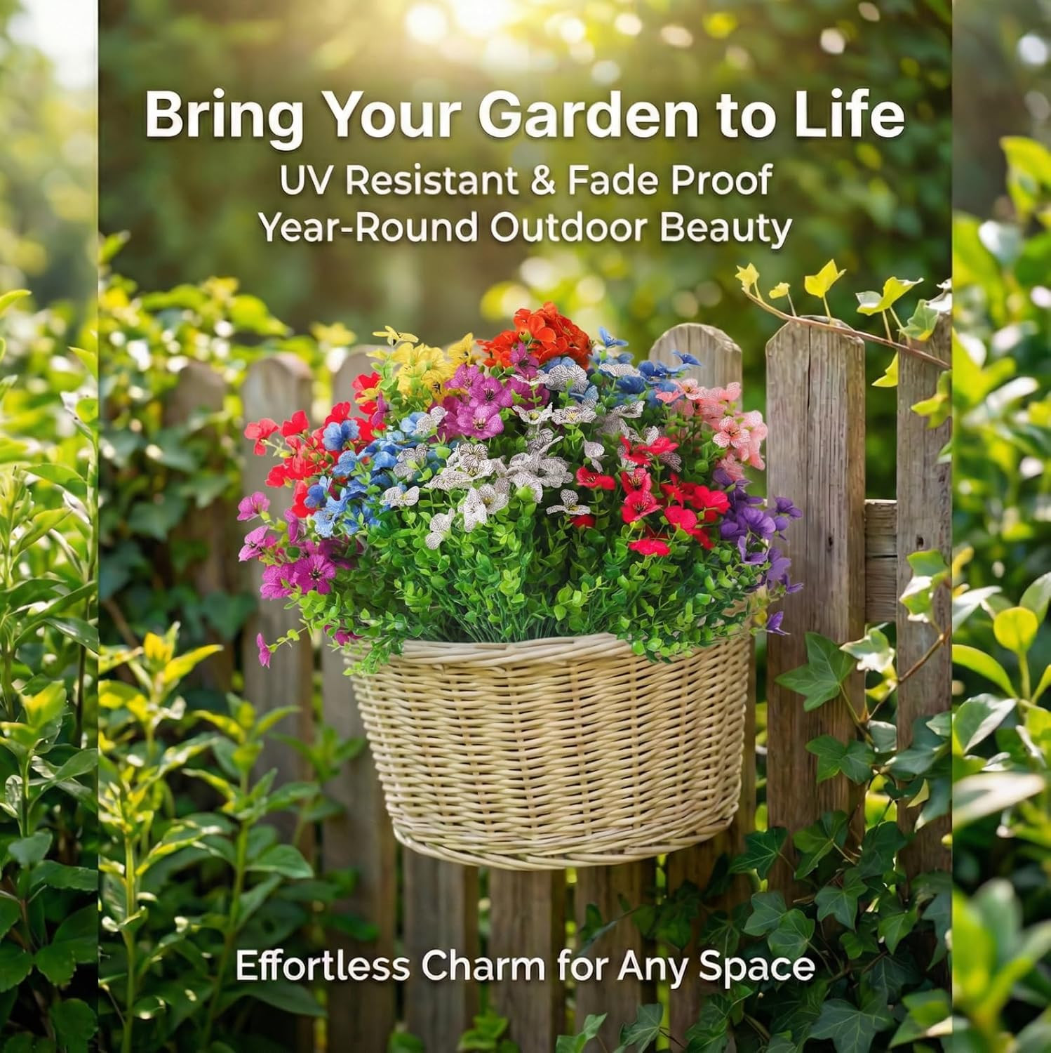 Vibrant UV Resistant Faux Spring Flowers & Eucalyptus for Outdoor Decor