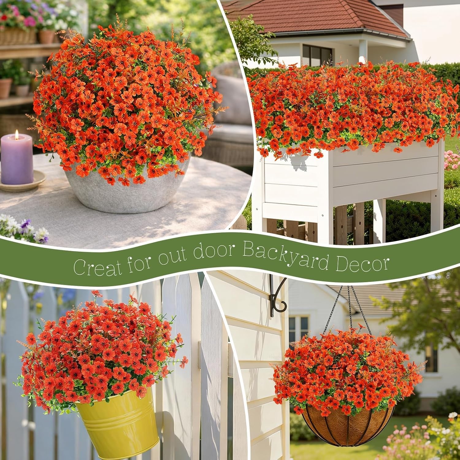 24 Bundles Artificial Flowers for Outdoors Spring Decoration, UV Resistant Eu…