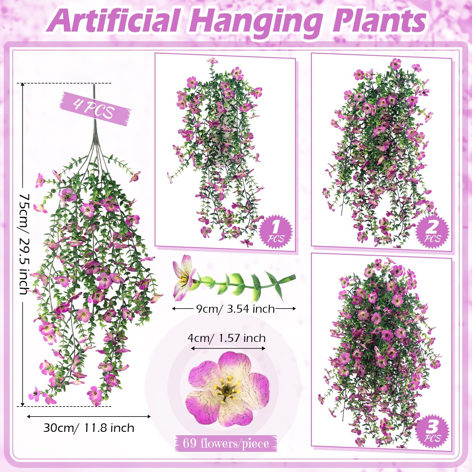 4 Pack Artificial Hanging Flowers for Outdoor Daisy Vines Fake Eucalyptus Vin…