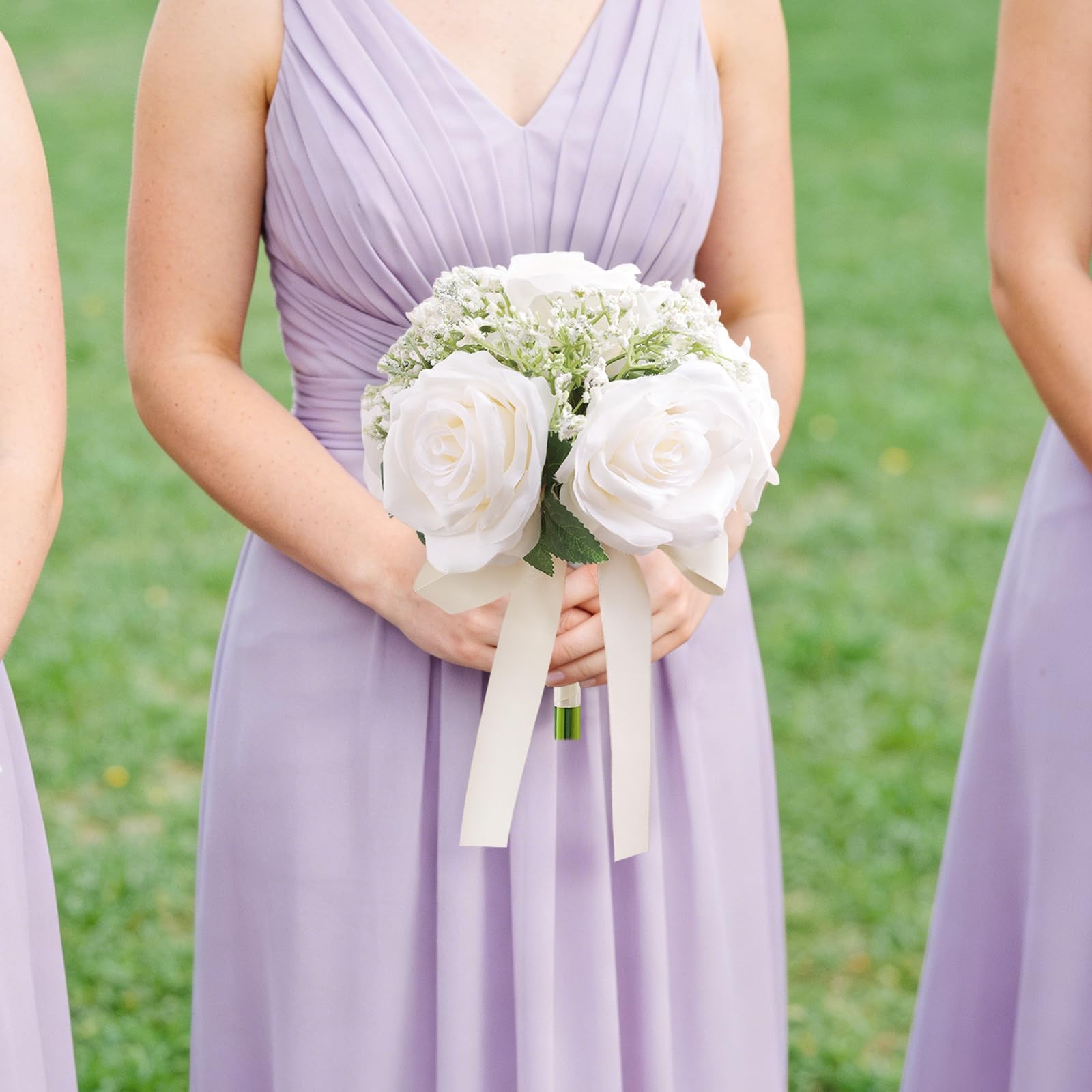 6.5 Inch Bridesmaid Bouquet Set of 6, Ivory Wedding Bouquets for Bridesmaids,…