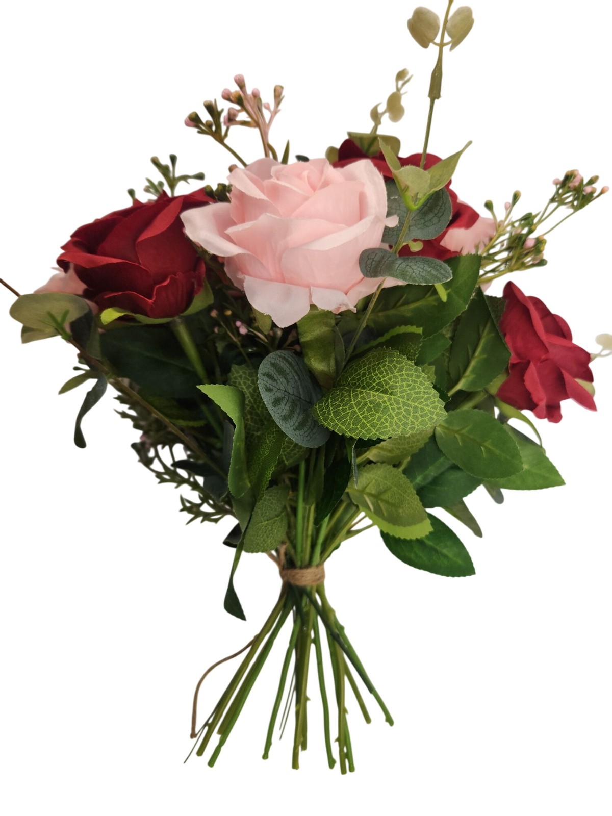 Red Pink Rose Faux Flower Bouquet Wedding Artificial Floral Decor