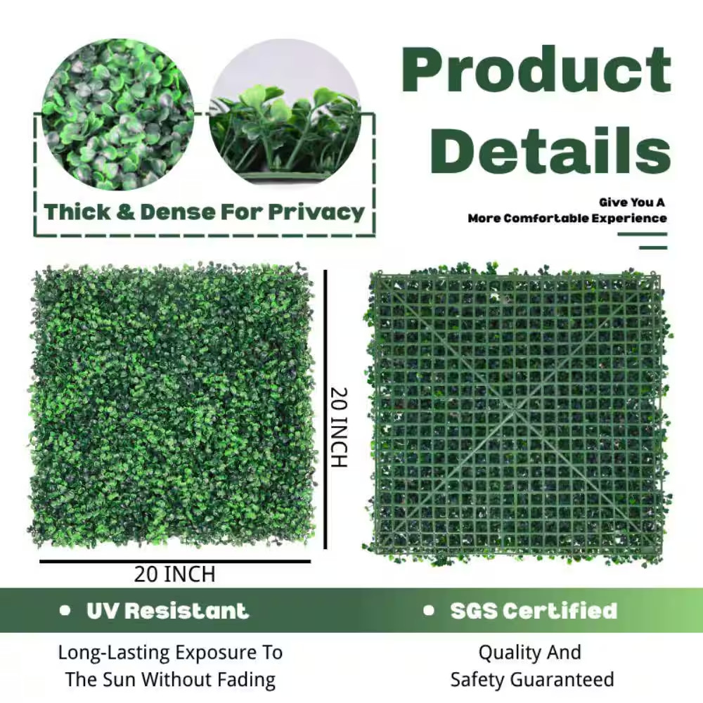 1 .78 In. H X 20 In. W 24-Piece Artificial Boxwood Wall Panels Uv-Proof Grass Ba