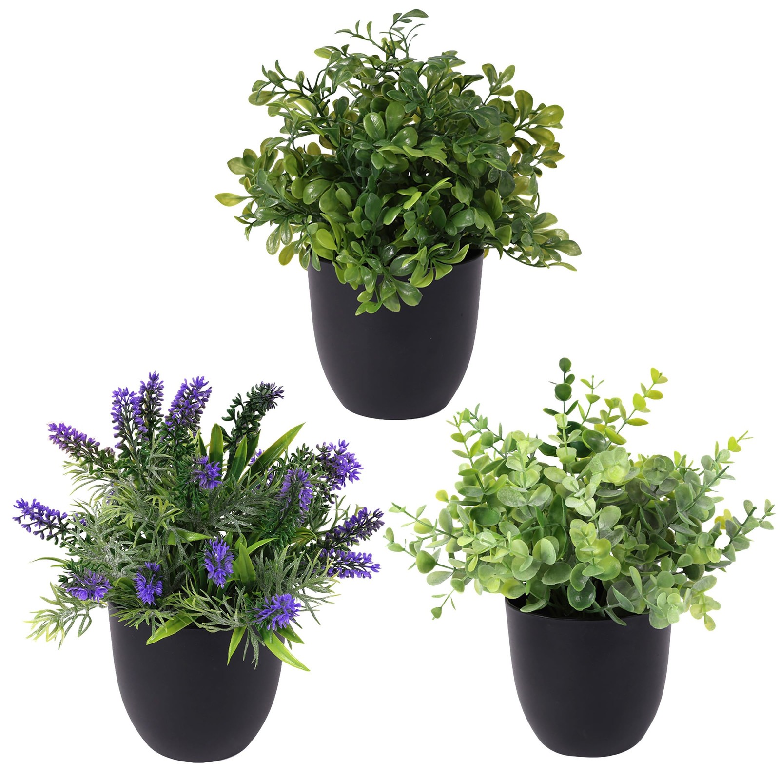 3 PACK 10″ H Artificial Plant Greenery Pot (9″ W Potted Greenery: Fake Faux L…