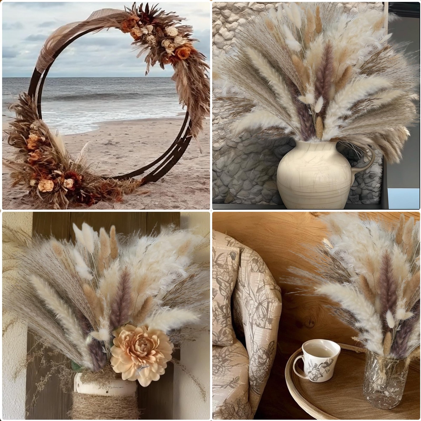 610 PCS Dried Pampas Grass Decor, Dried Flower Bouquets for Wedding, Home, Ce…