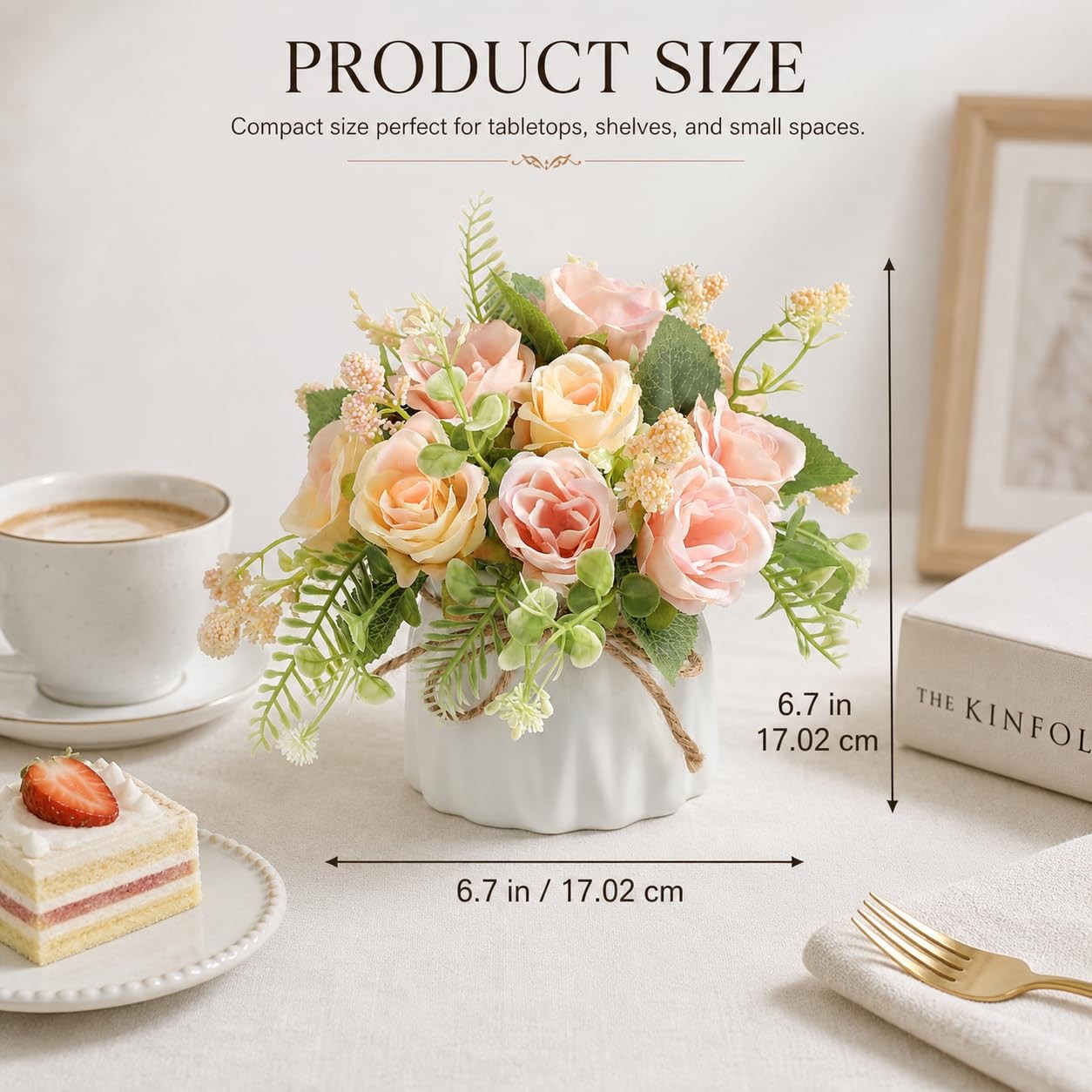 Artificial Rose Flower Plants with Small Ceramic Vase Fake Silk Variety Flowe…