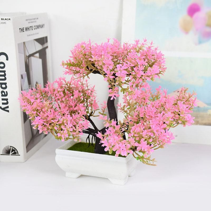 Artificial Bonsai Tree Small Potted Plant Fake Flowers Home Table Decor Gift