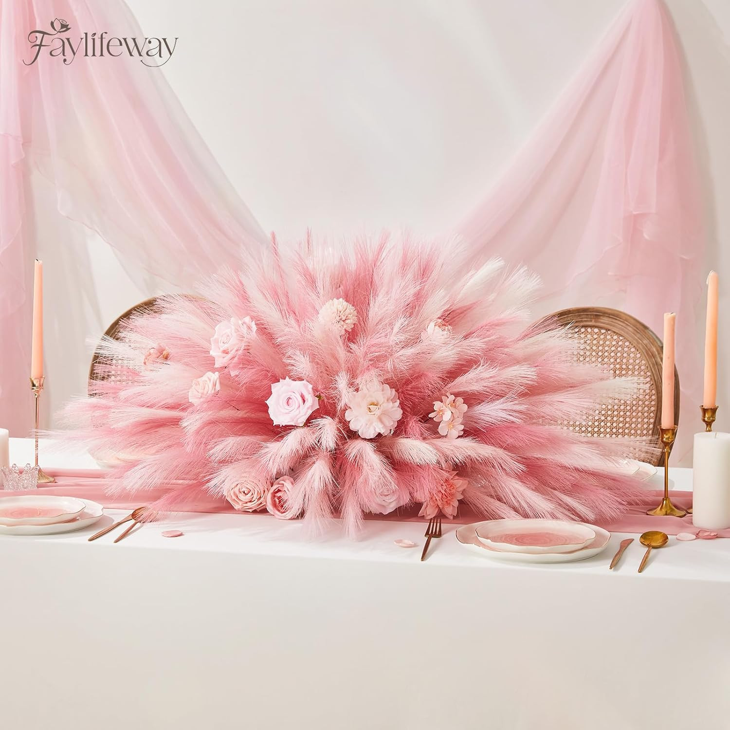50Pcs Pampas Grass 17In for Living Room Decor, Blush Pink Pampas Grass Decor, Fl