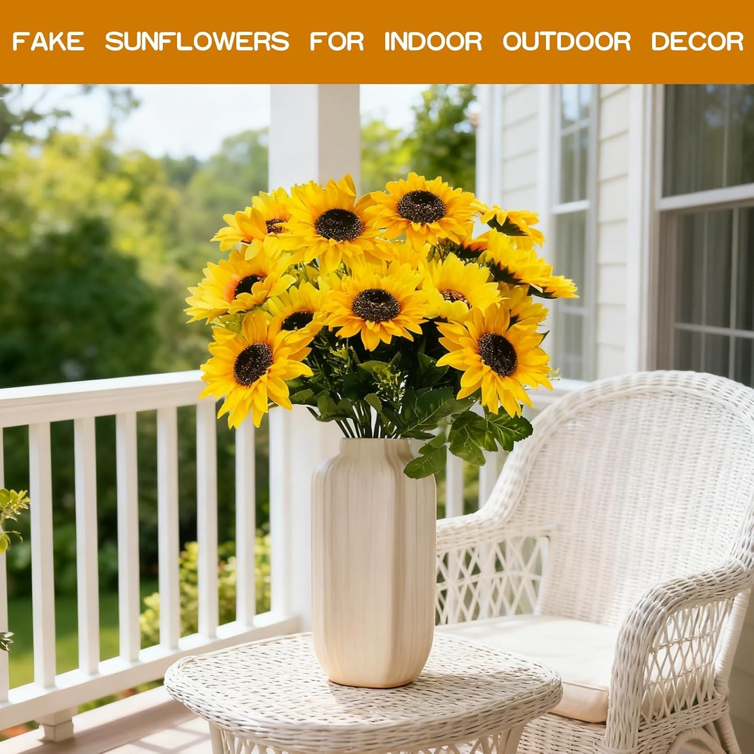 28Pcs Sunflowers Artificial Flowers for Outdoors Summer Decor, 4 Pack Fake