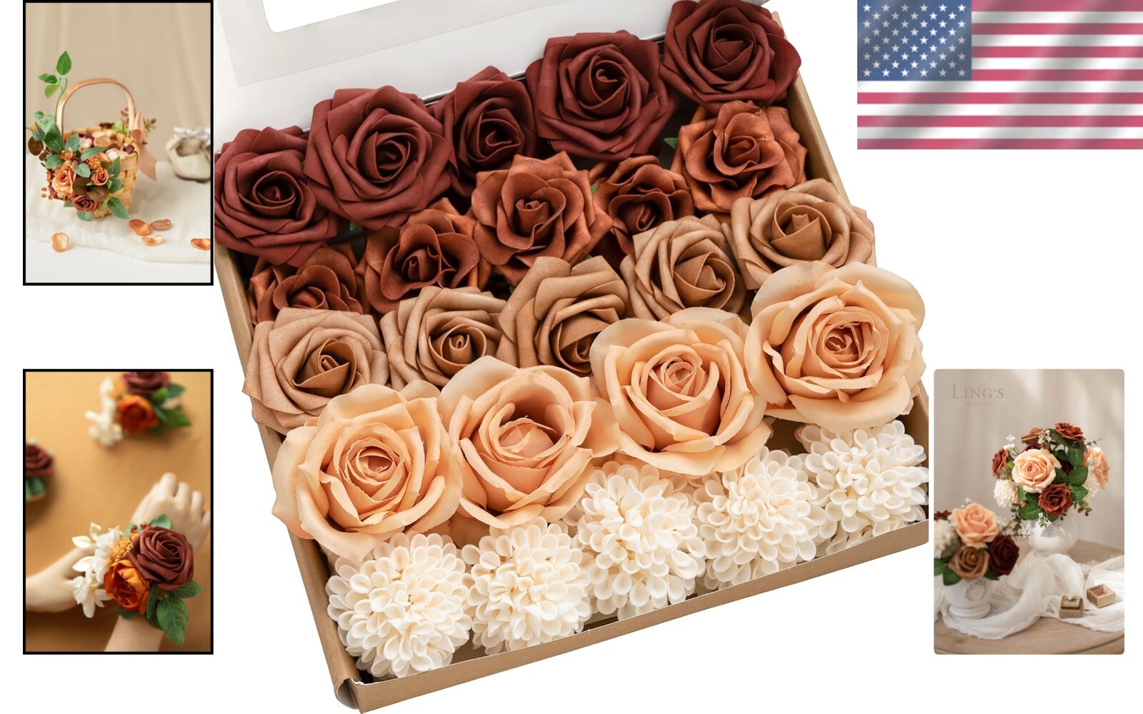 Realistic Silk & Foam Roses – DIY Wedding Centerpiece Combo, 24pcs Amber/Orange