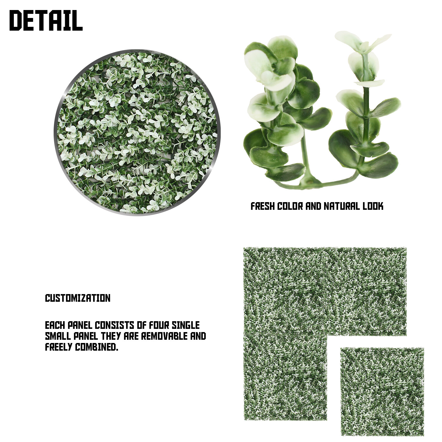 20″x20″ Artificial Faux Greenery White Buxus Fence Screen Wall Decor Panel