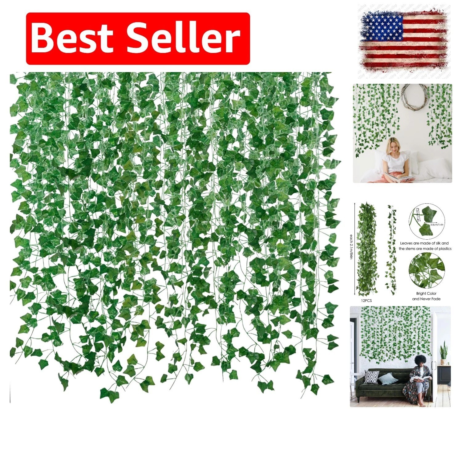 Fake Vines for Room Decor12 Pack 84 Feet Aesthetic Artificial Plant Ivy Leave…