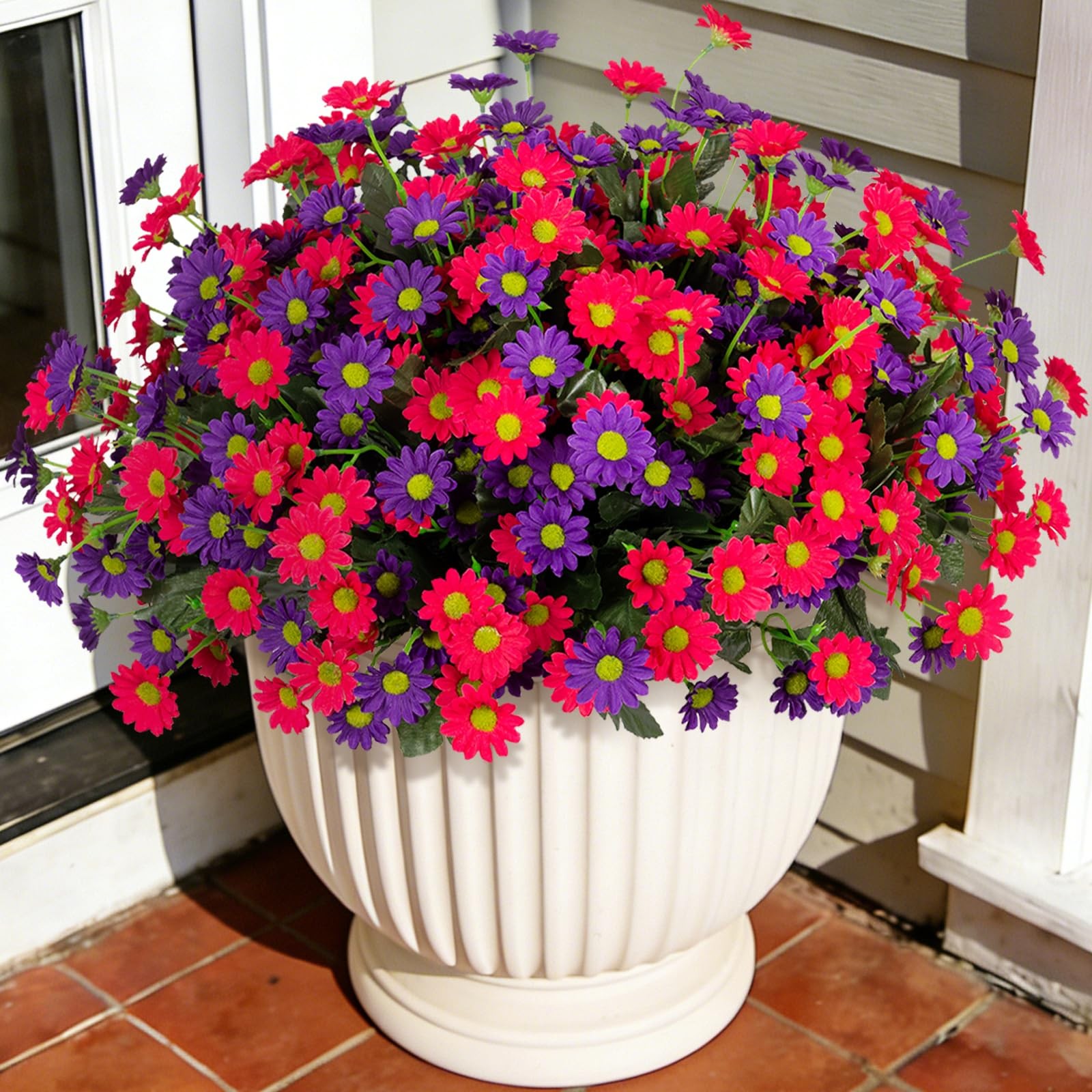 Ammyoo Fake Mums Spring Artificial Flowers for Outdoor Decoration, 12 Bundles…
