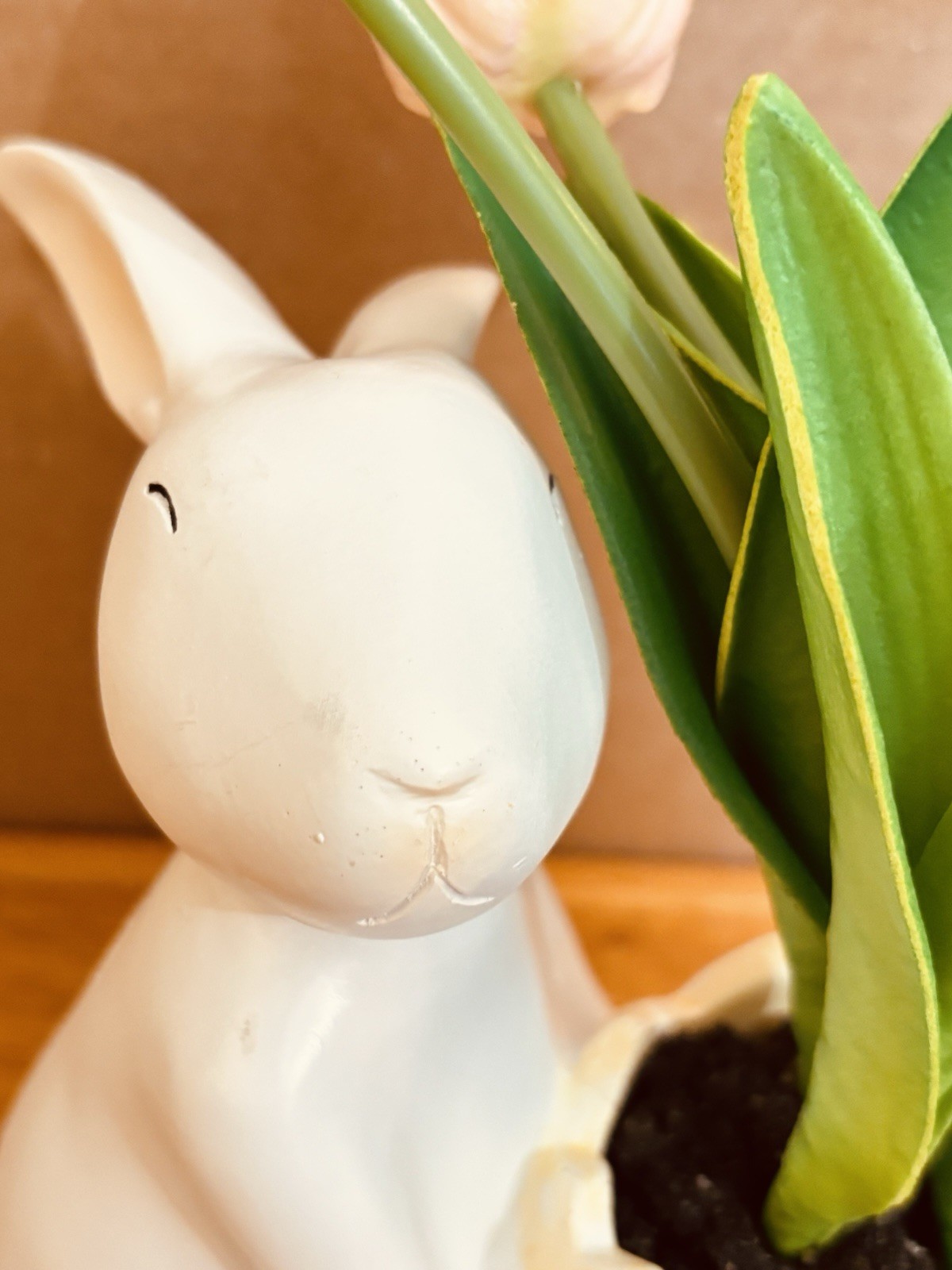 Easter Bunny Ceramic Planter Pink Tulips Spring Decor Table Centerpiece