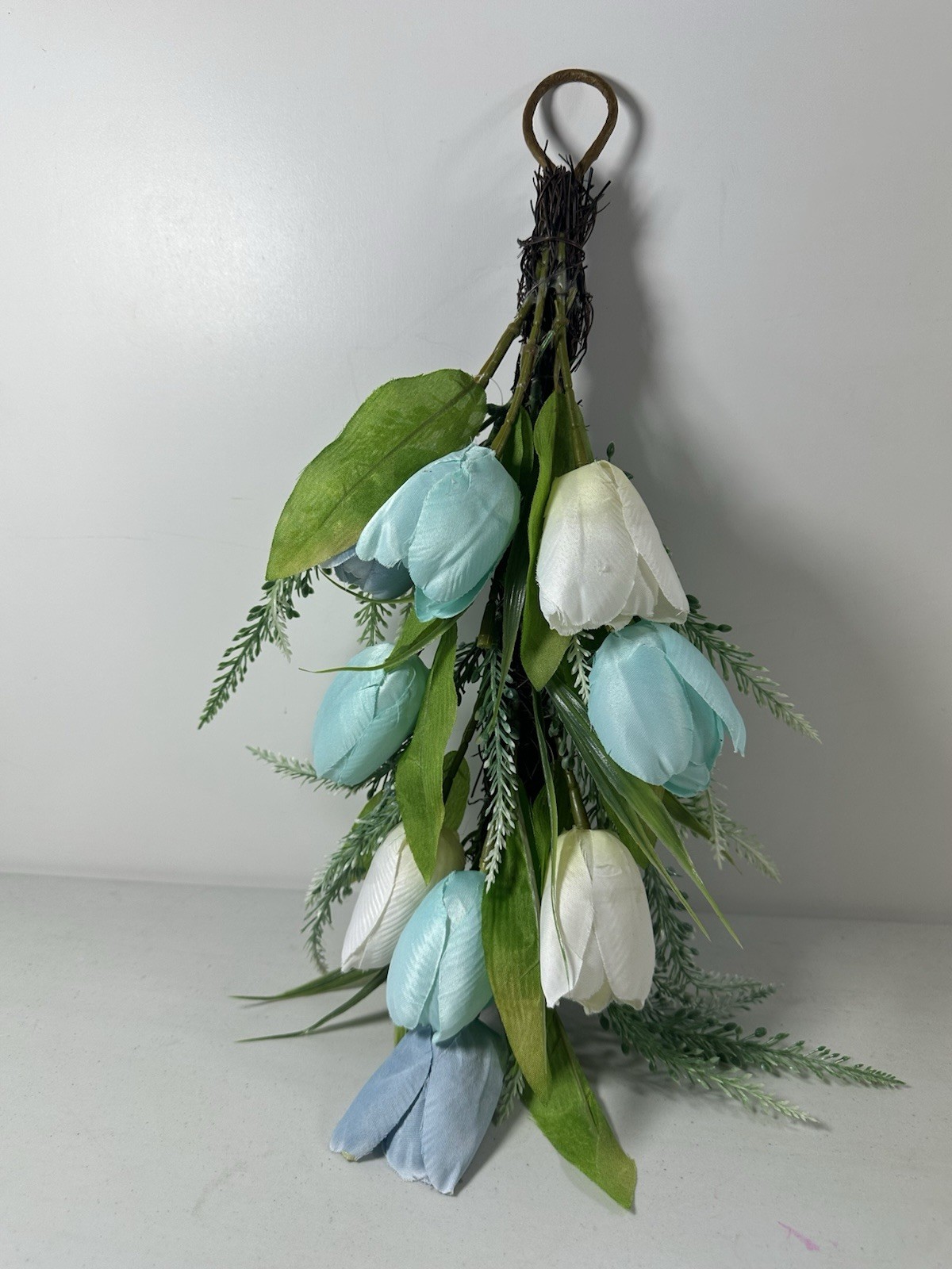 Floral Teardrop Artificial Tulips 1pc Hanging Blue White Decoration Display