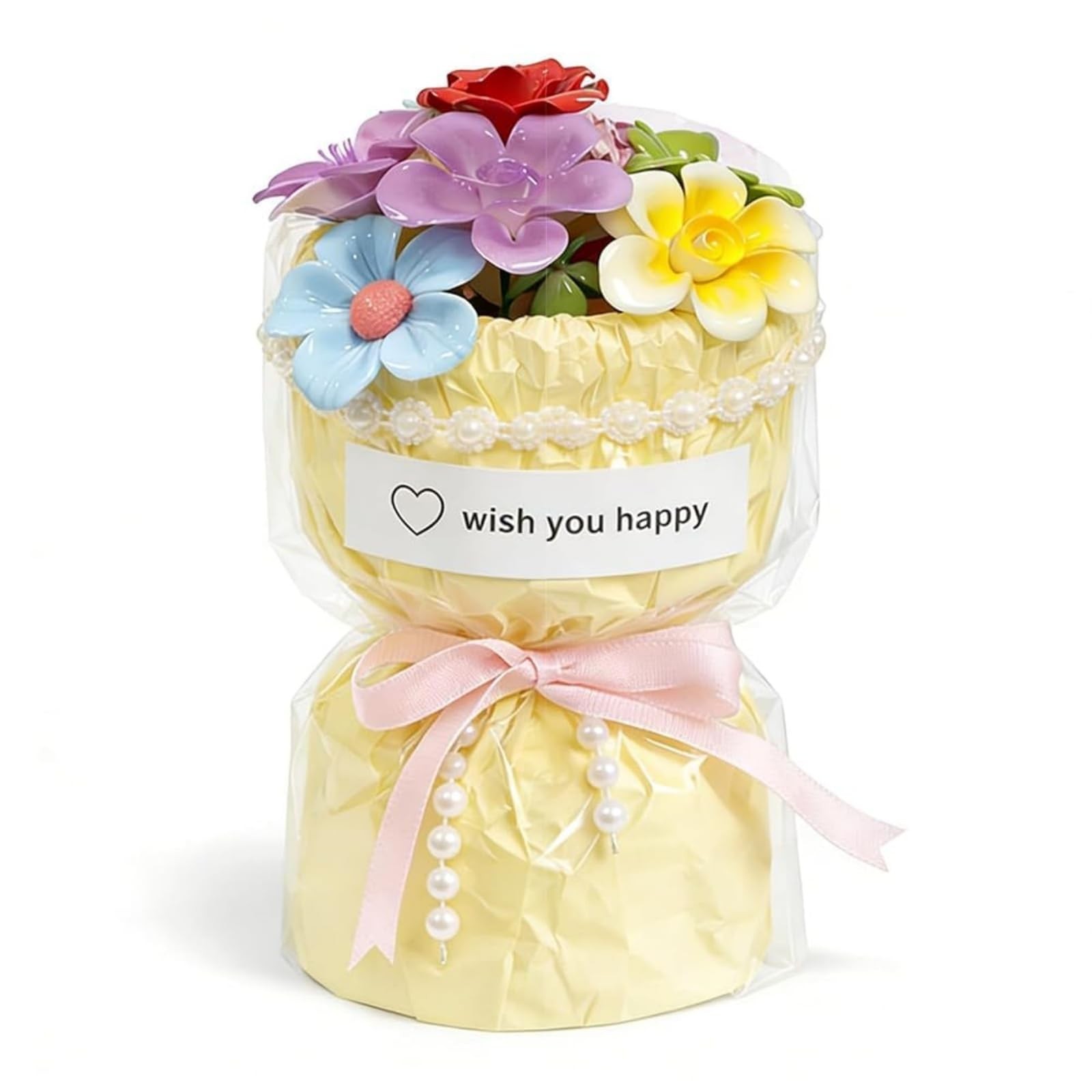Porcelain Flower Bouquet – Handmade Ceramic Flowers Floral Arrangement, 6 Uni…
