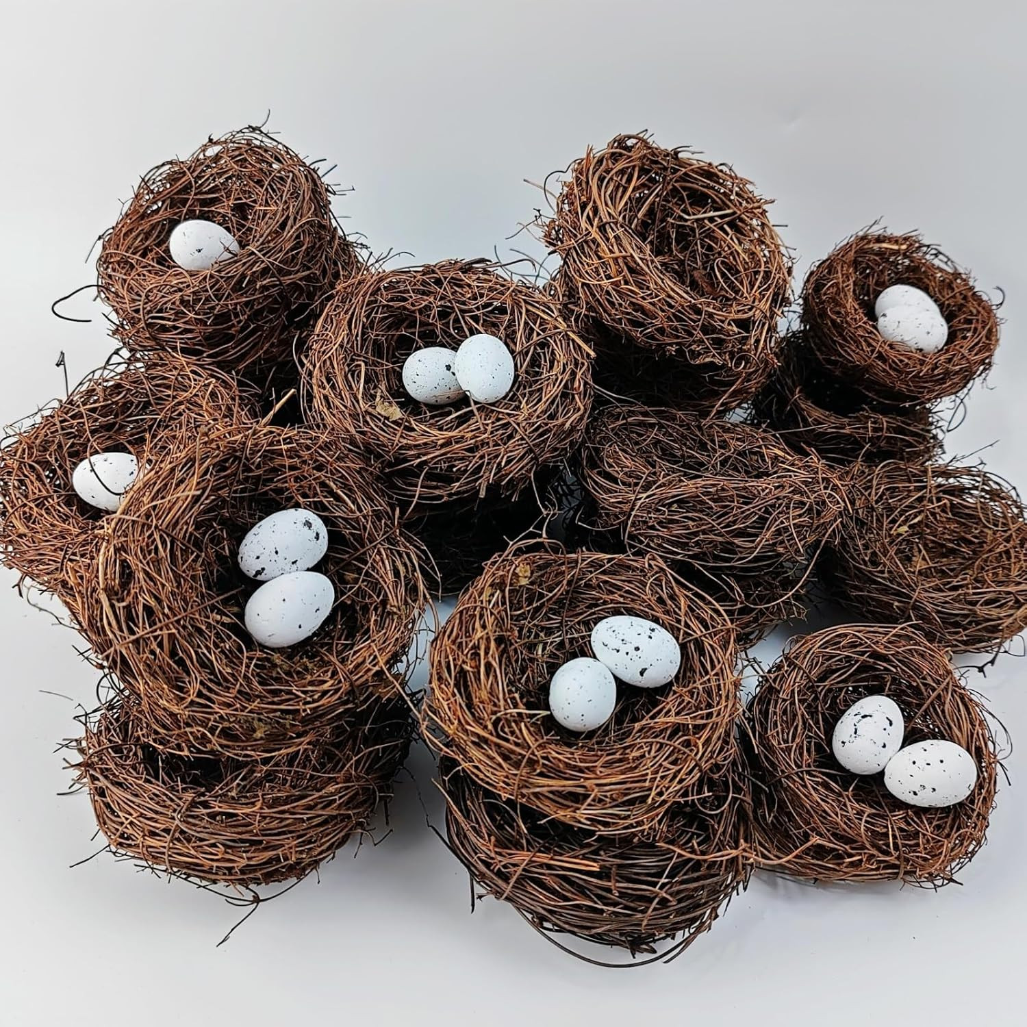 24Pcs/Set Small Faux Bird Nest with Eggs for Crafts, Artificial Rattan Birds Nes