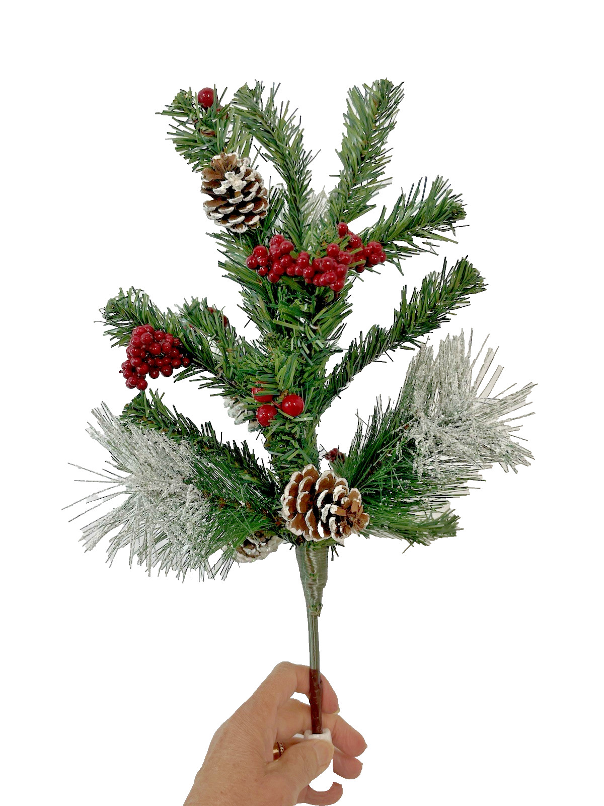 Collections Etc 6 Faux 18” Pine Branches W/ Frosted Pinecones, Stems & Berries