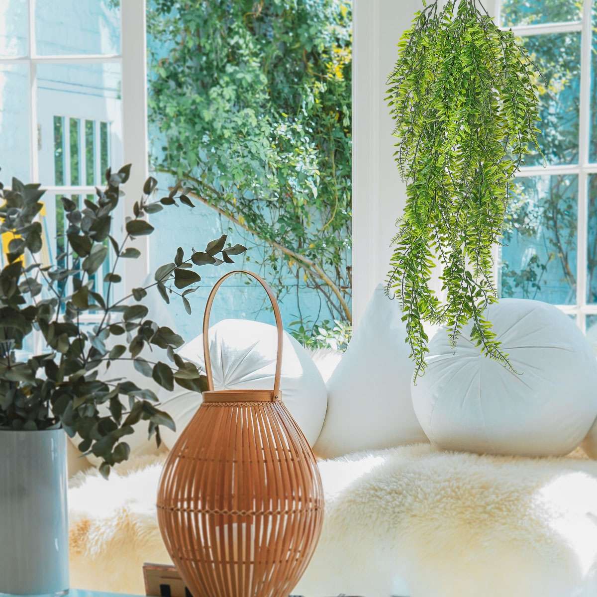 2pcs Artificial Hanging Plants Vines Fake Ivy Ferns Outdoor Garden Garland Decor