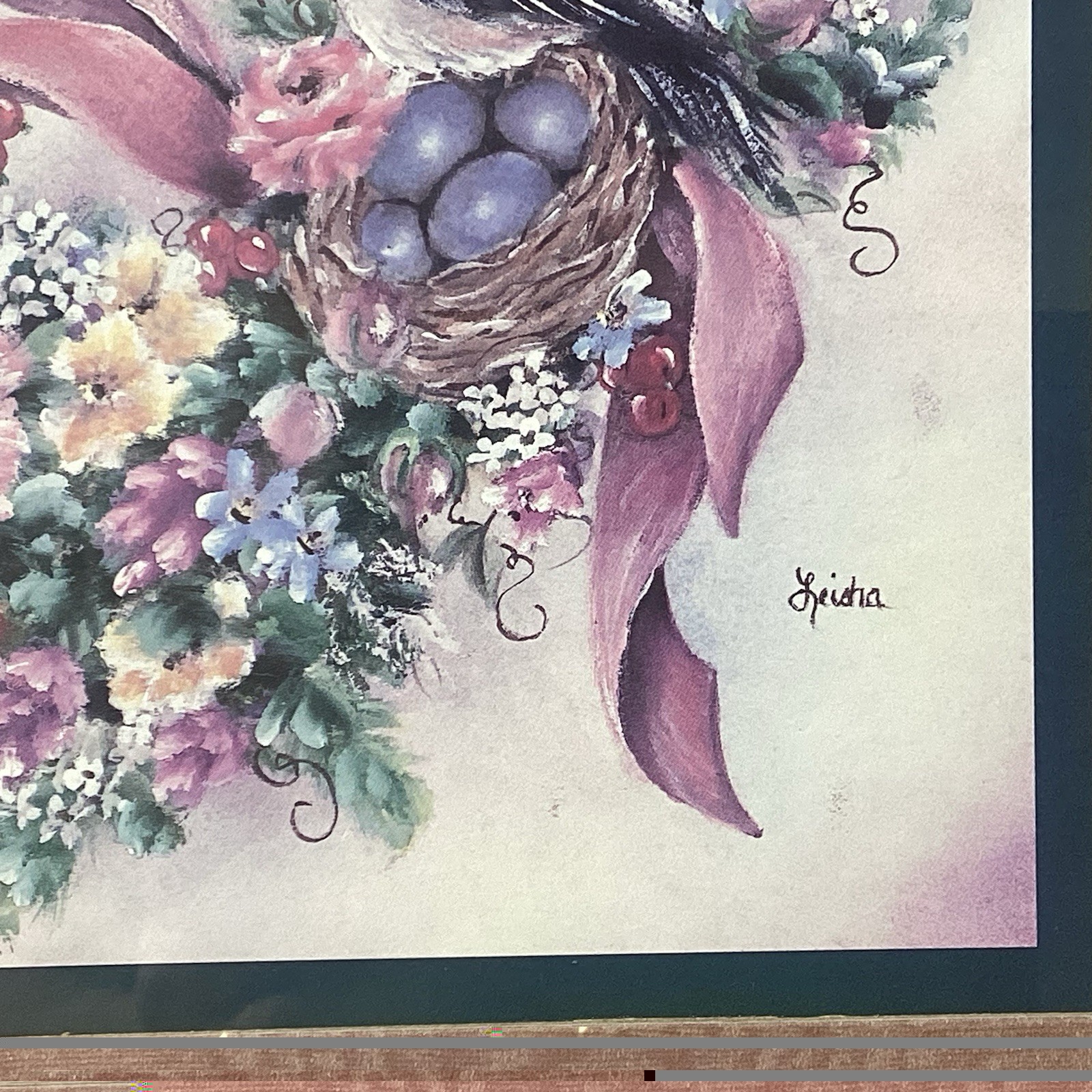 Home Interior Leisha Flower Heart Wreath Birds Nest Picture 13″x13″ cottagecore
