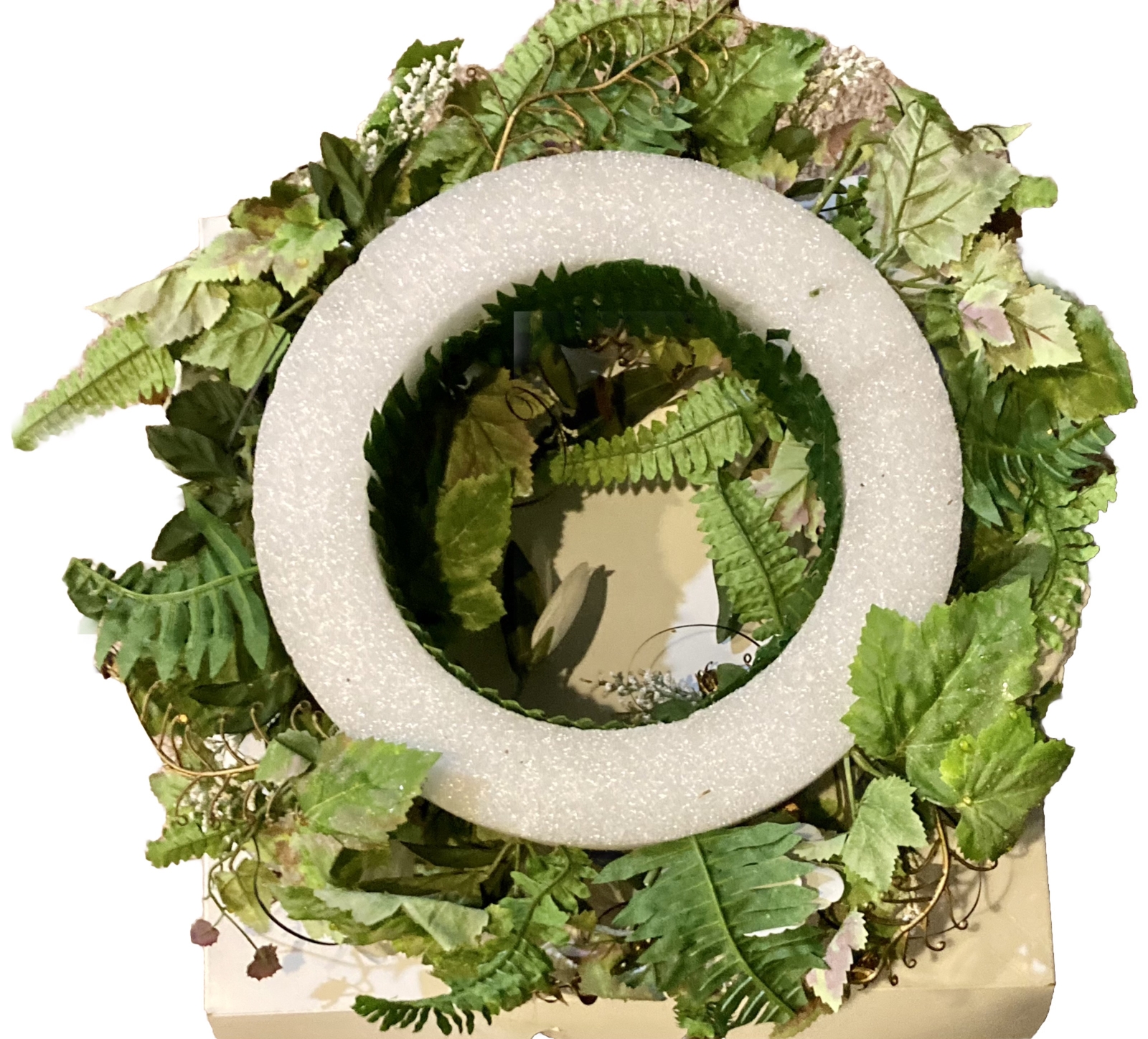 Nearly Natural Floral Wreath 18×18 Mix Of Lillie’s, Ferns , Add Your Own – New